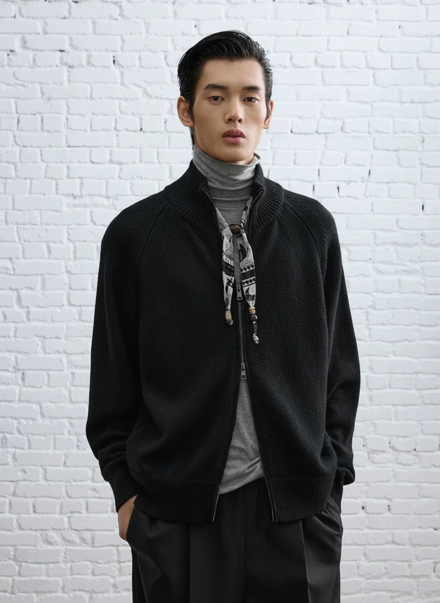 High‑Neck Wool Zip Cardigan - Image 2