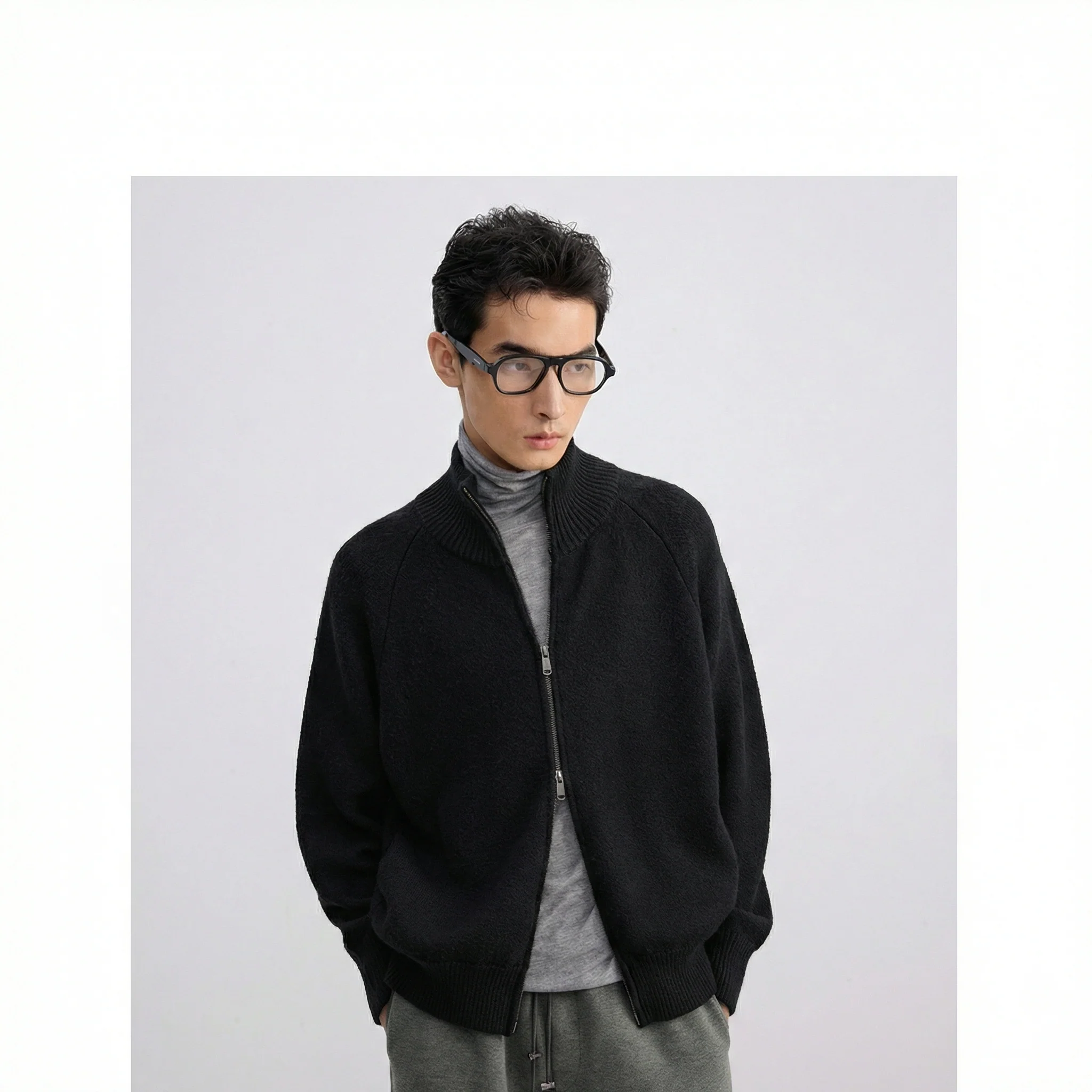 High‑Neck Wool Zip Cardigan - Image 3