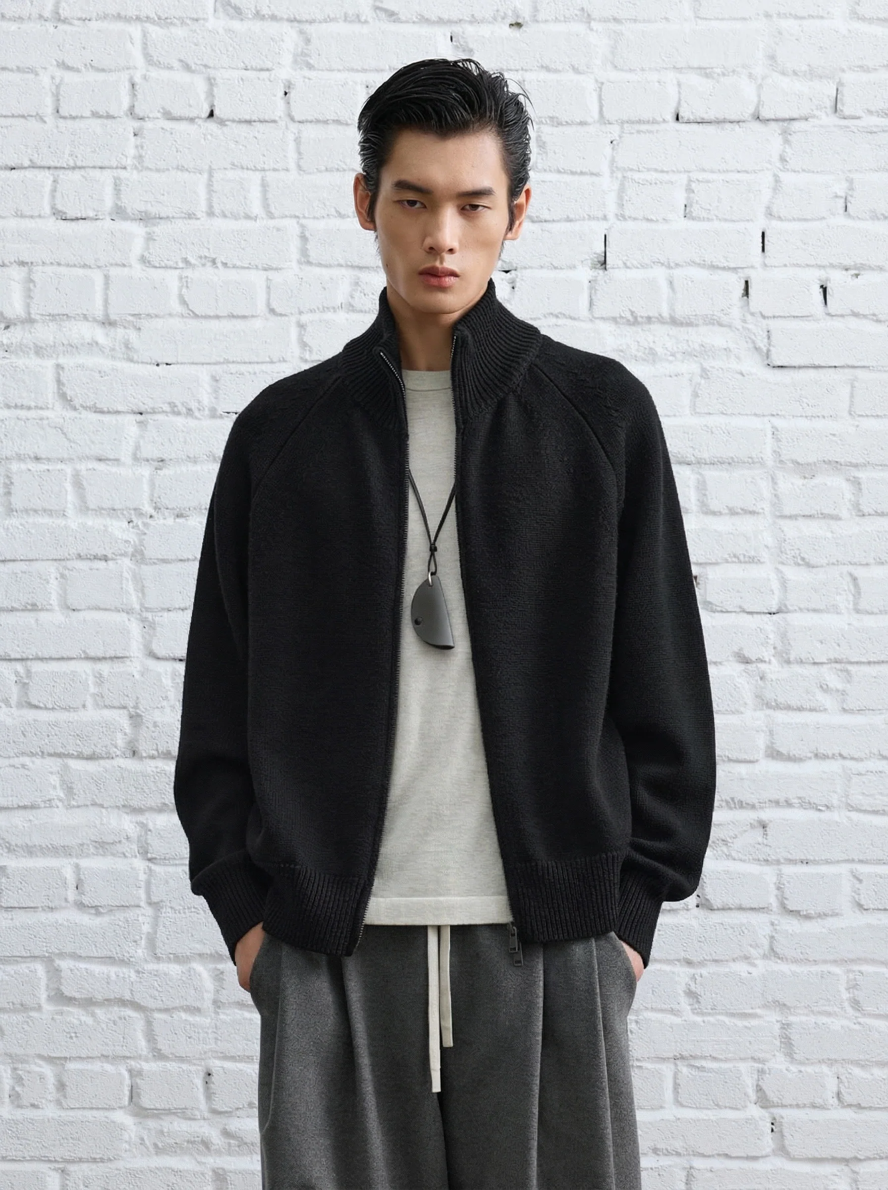 High‑Neck Wool Zip Cardigan - Image 4