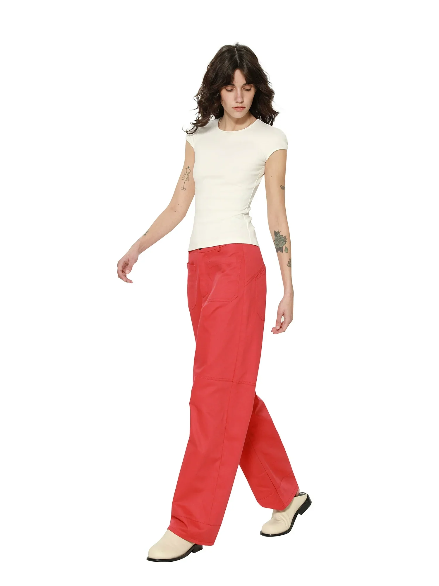 High-Rise Red Straight Trousers - Image 2