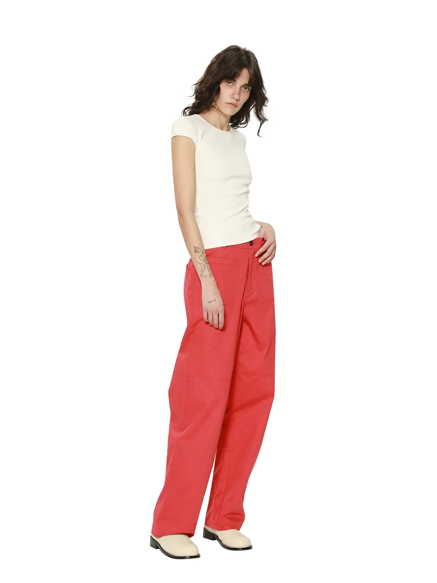 High-Rise Red Straight Trousers - Image 3