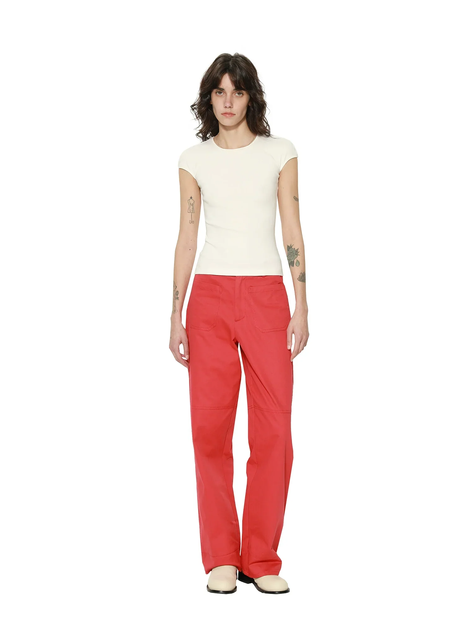 High-Rise Red Straight Trousers - Image 4