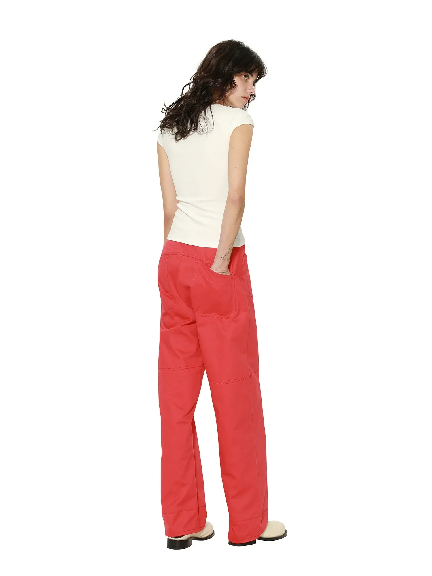 High-Rise Red Straight Trousers - Image 5