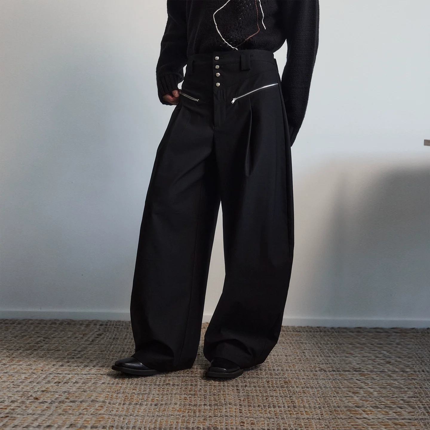 High-Rise Zip-Pocket Wide-Leg Trousers - Image 3