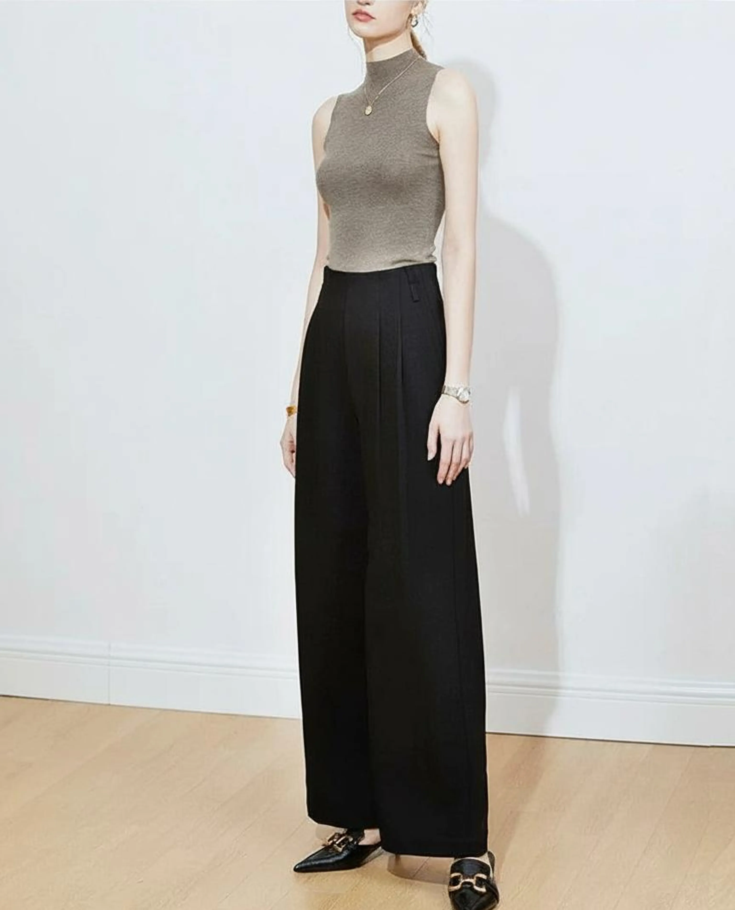 High-Waist Acetate Wide-Leg Trousers