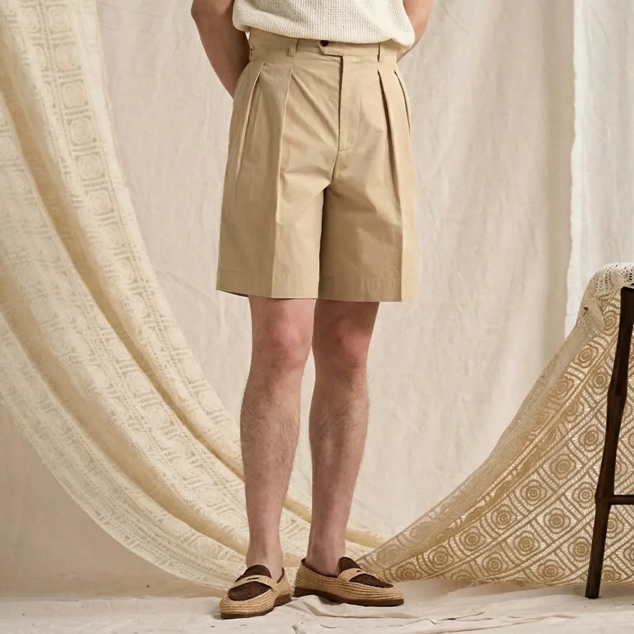 High-Waist Cotton Pleated Shorts - Image 6