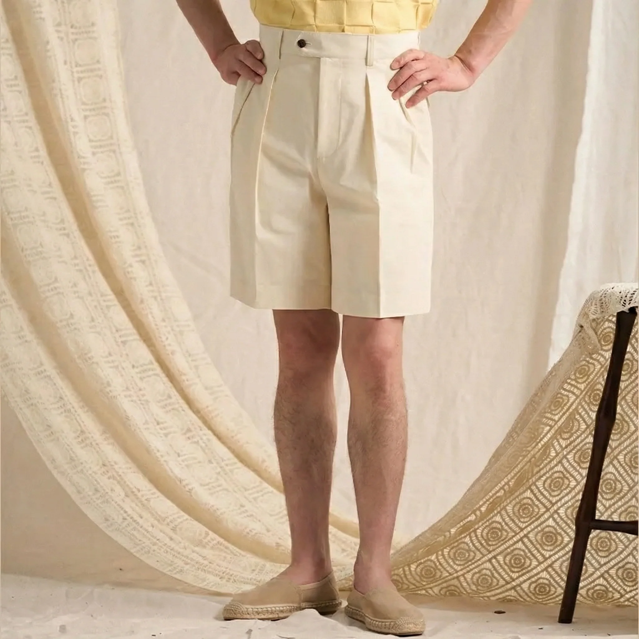 High-Waist Cotton Pleated Shorts - Image 7