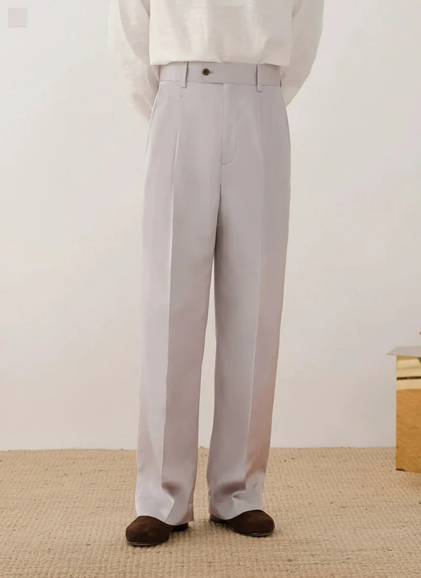 High-Waist Double-Pleated Wide-Leg Trousers