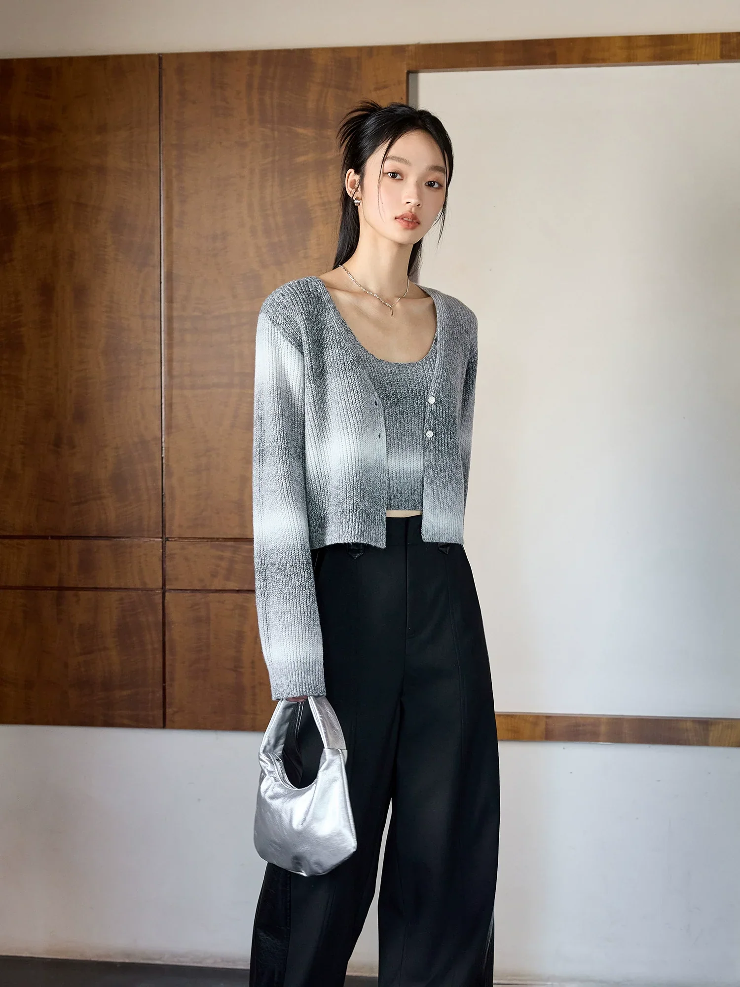 High Waist Knit Cardigan and Camisole Set - Image 2
