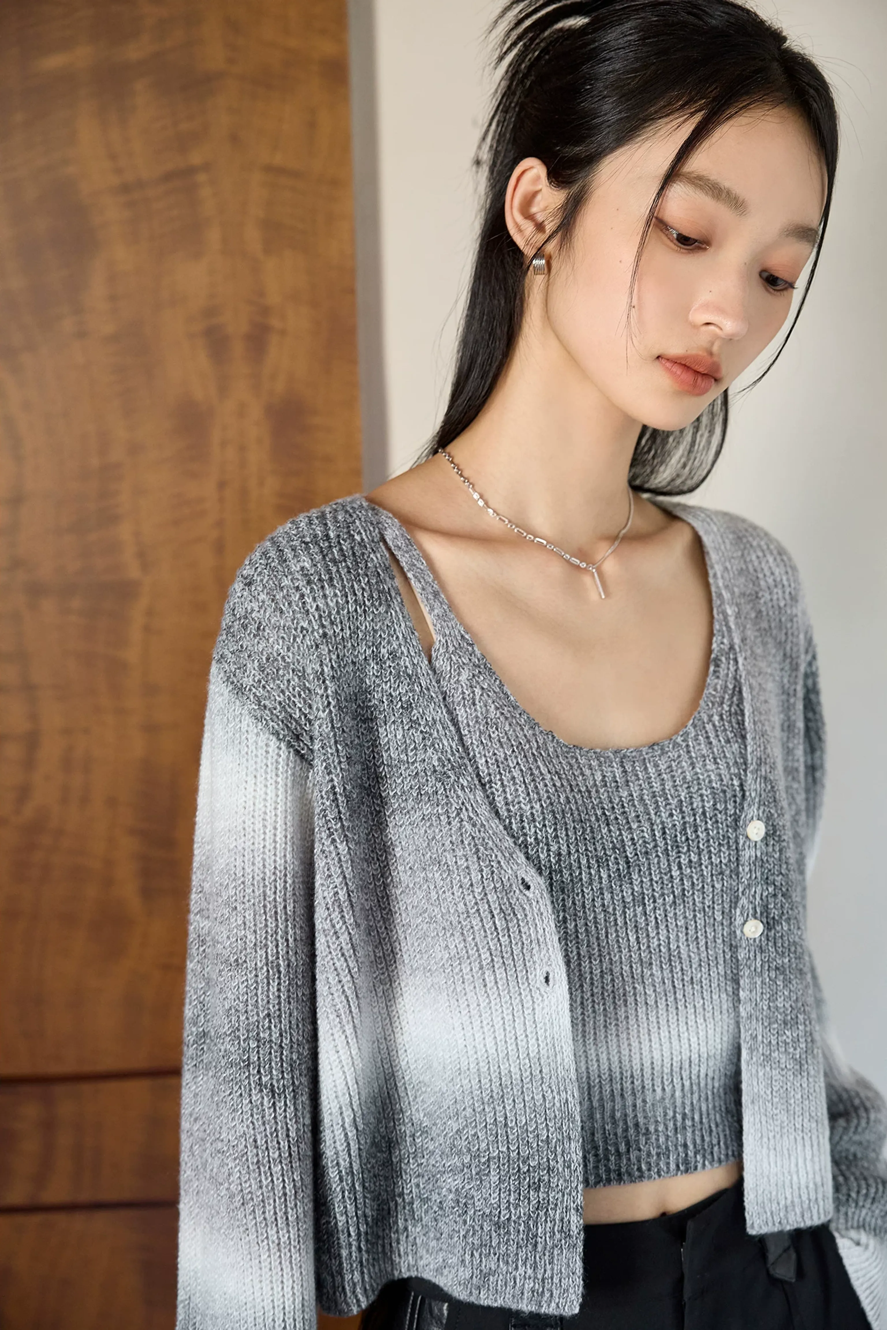 High Waist Knit Cardigan and Camisole Set - Image 4