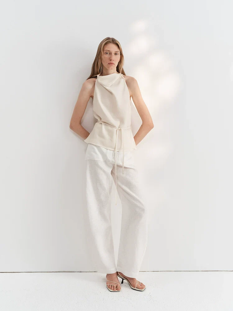 High-Waist Linen Wide-Leg Trousers