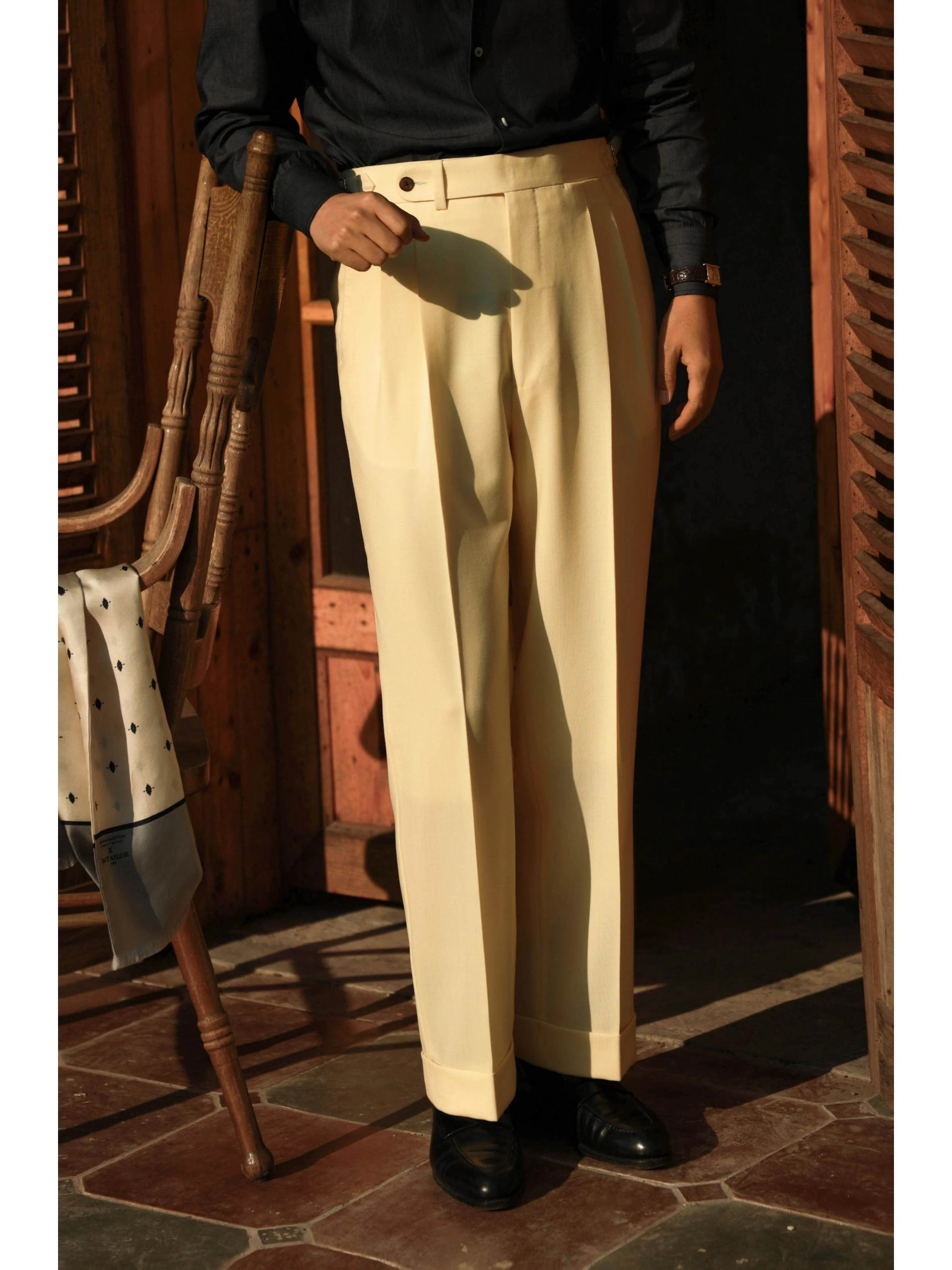 High-Waist Merino Pleated Trousers