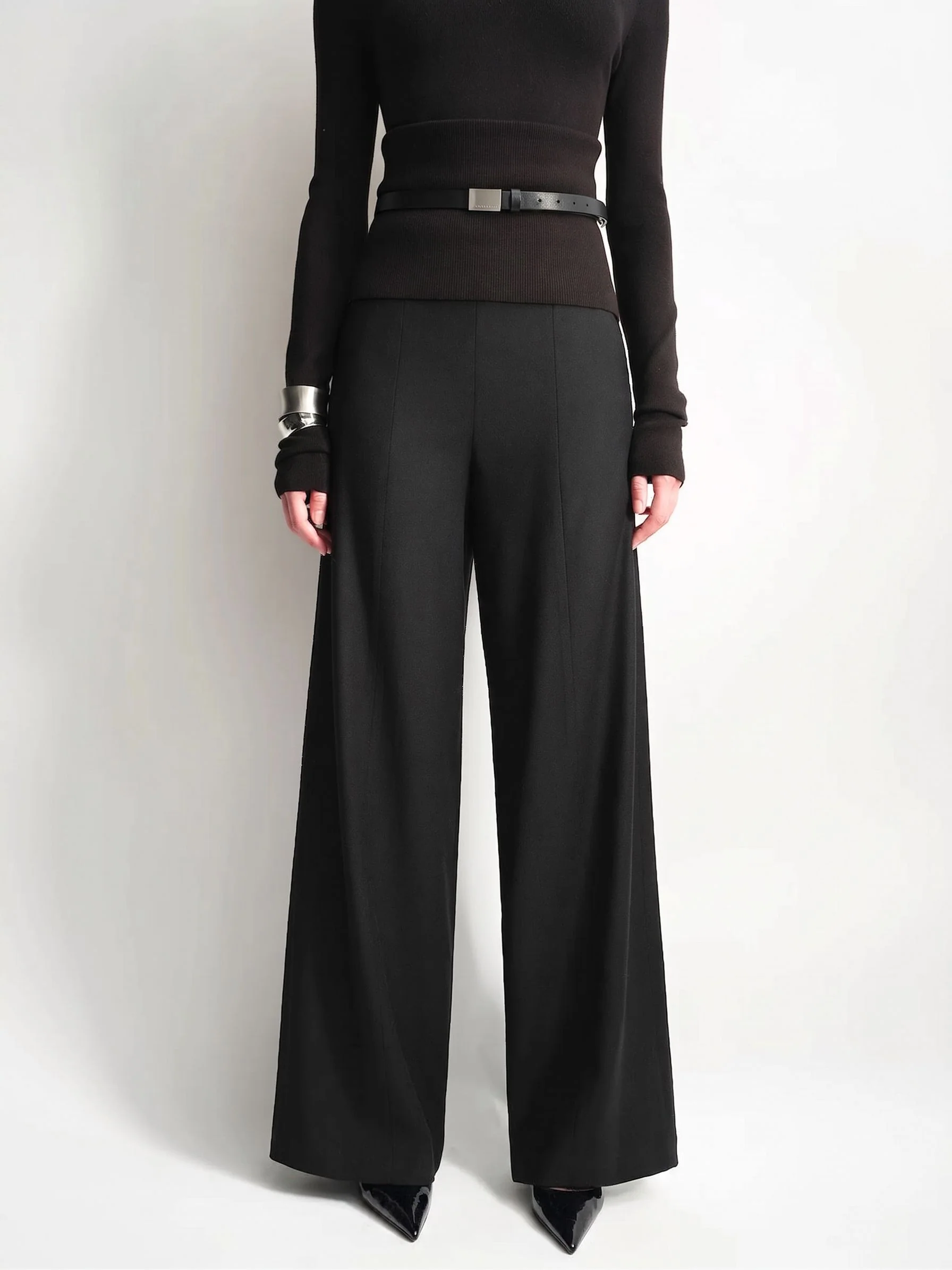 High-Waist Merino Wide-Leg Trousers