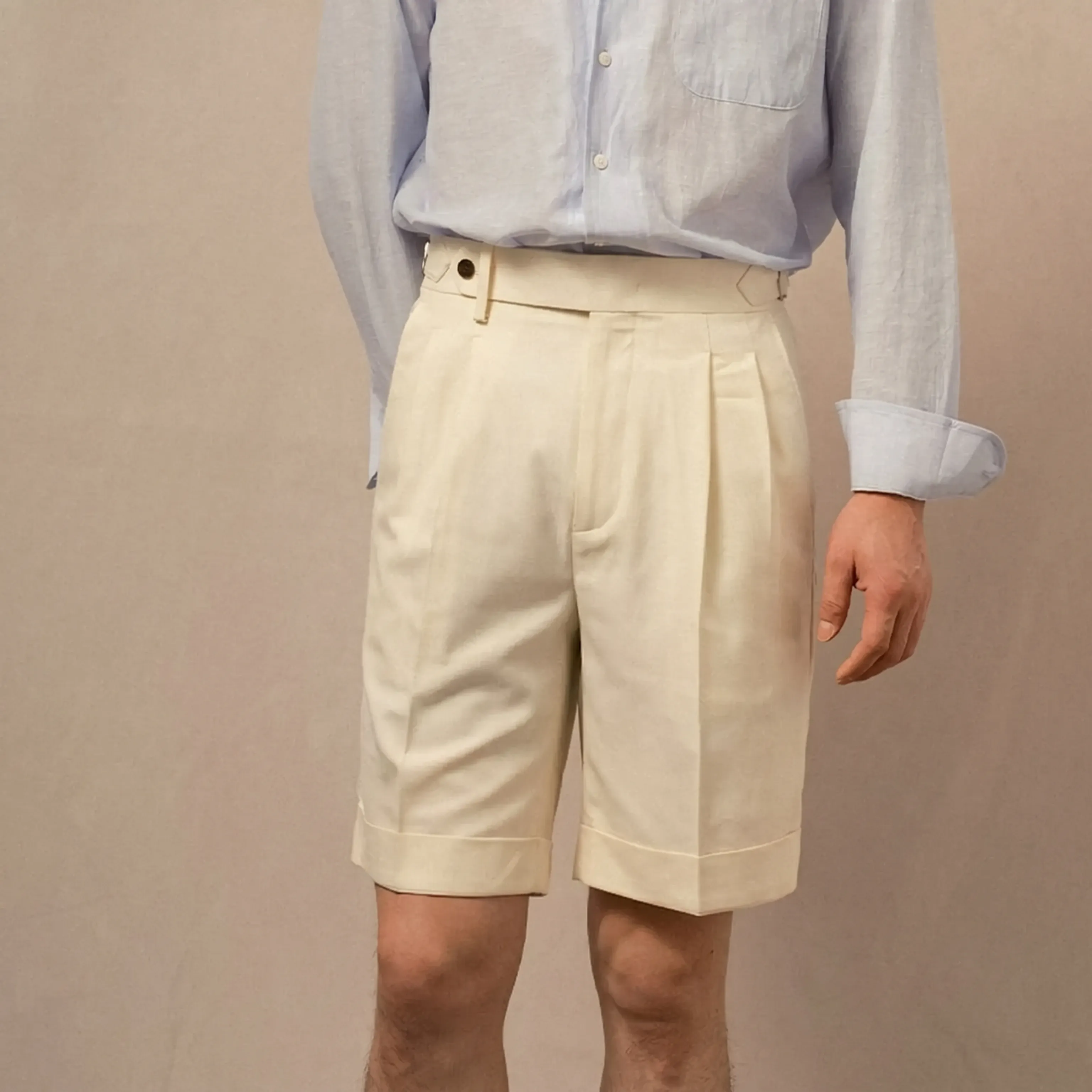 High-Waist Pleated Twill Shorts - Image 6