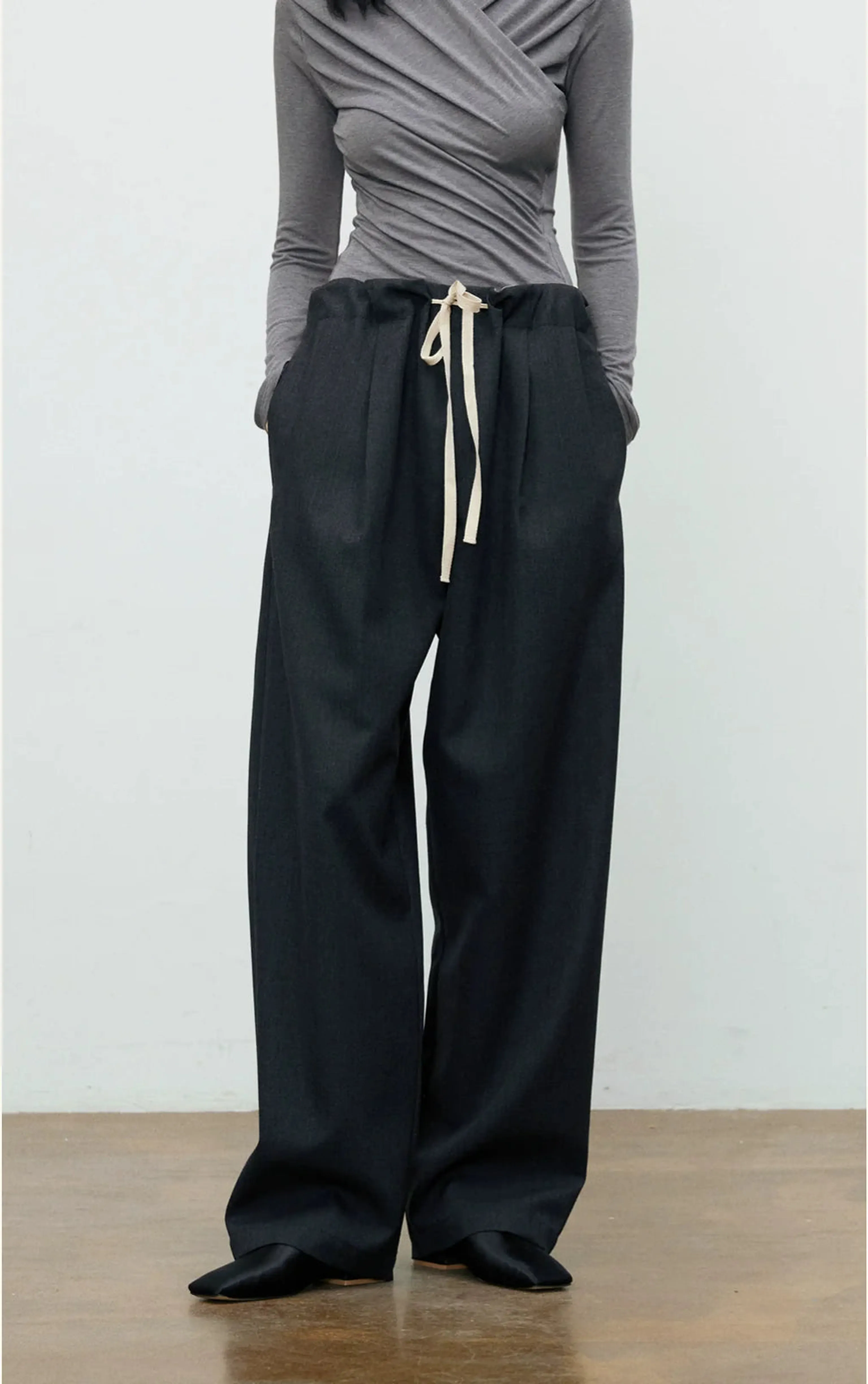 High-Waist Pleated Wool Trousers