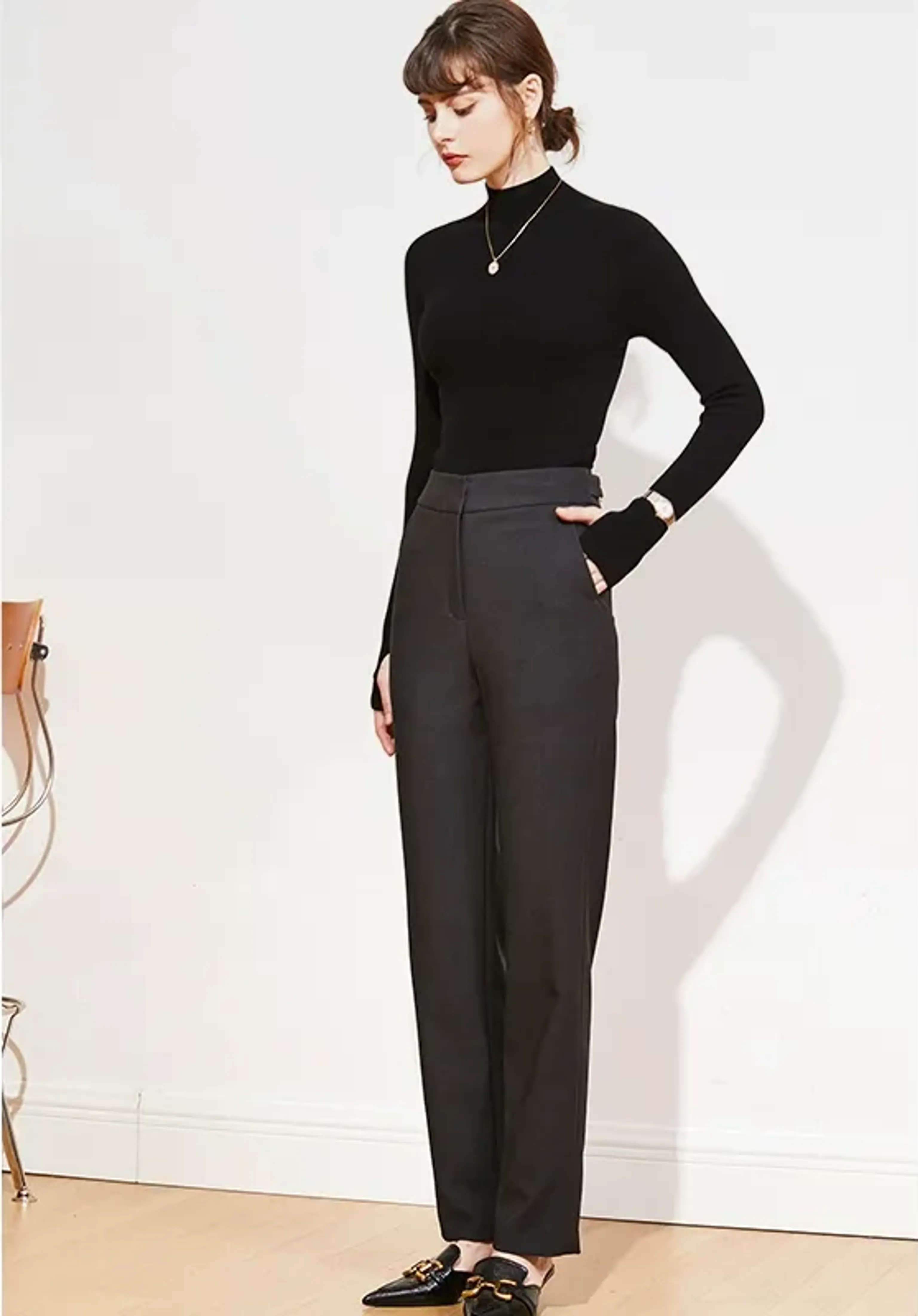 High-Waist Side-Tab Straight Trousers - Image 4
