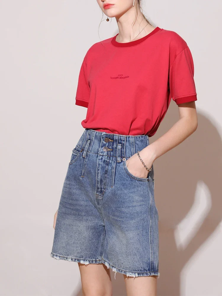 High-Waist Washed Denim Bermuda Shorts - Image 4