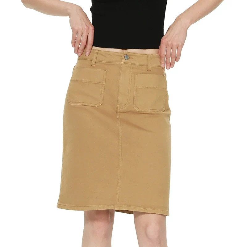 High-Waisted Beige Midi Skirt - Image 2