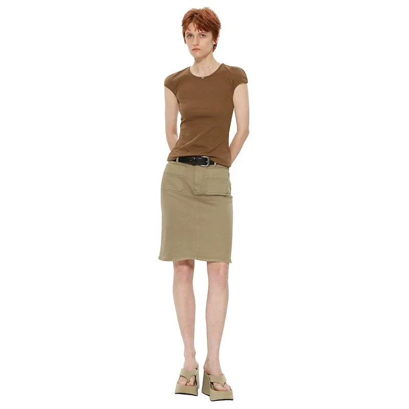 High-Waisted Beige Midi Skirt - Image 4