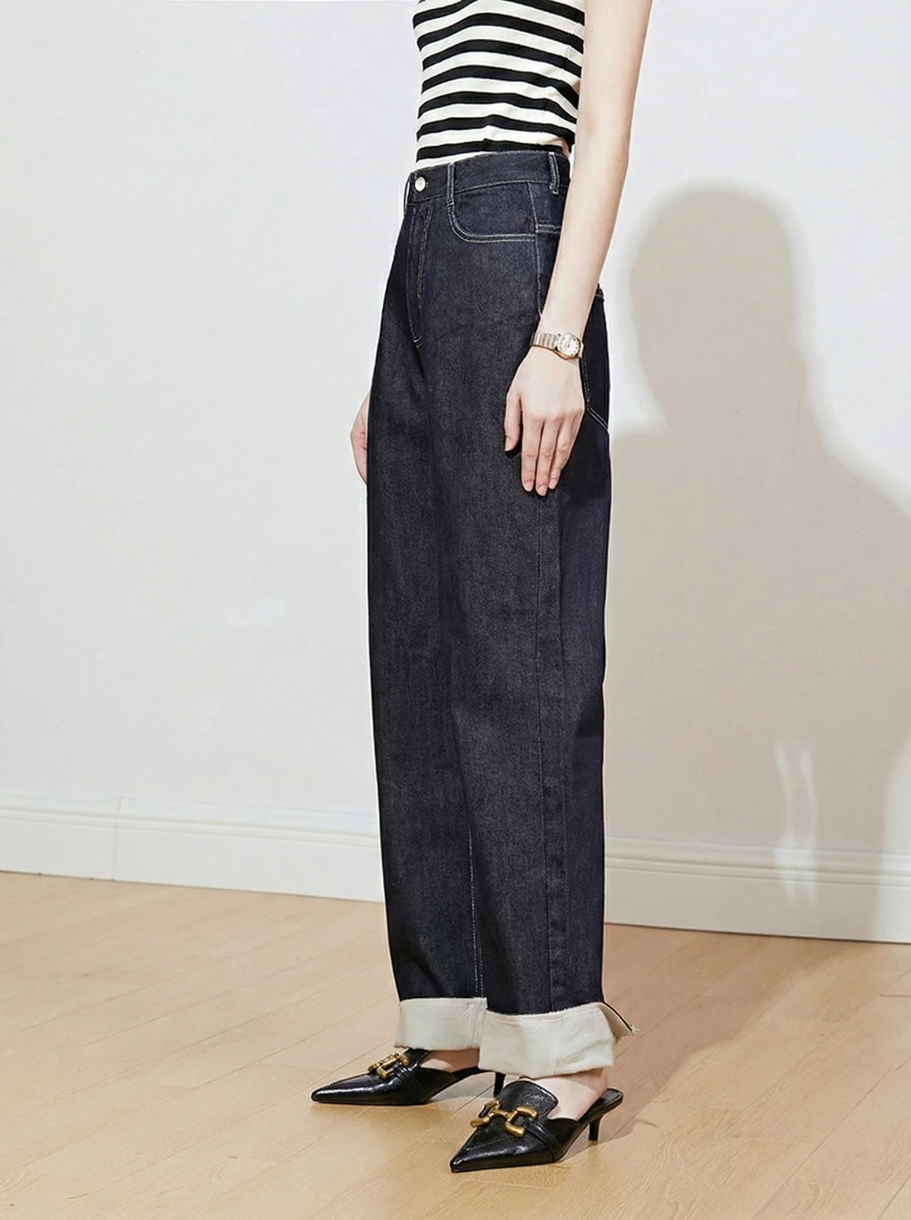 High-Waisted Dark Indigo Denim Jeans - Image 3