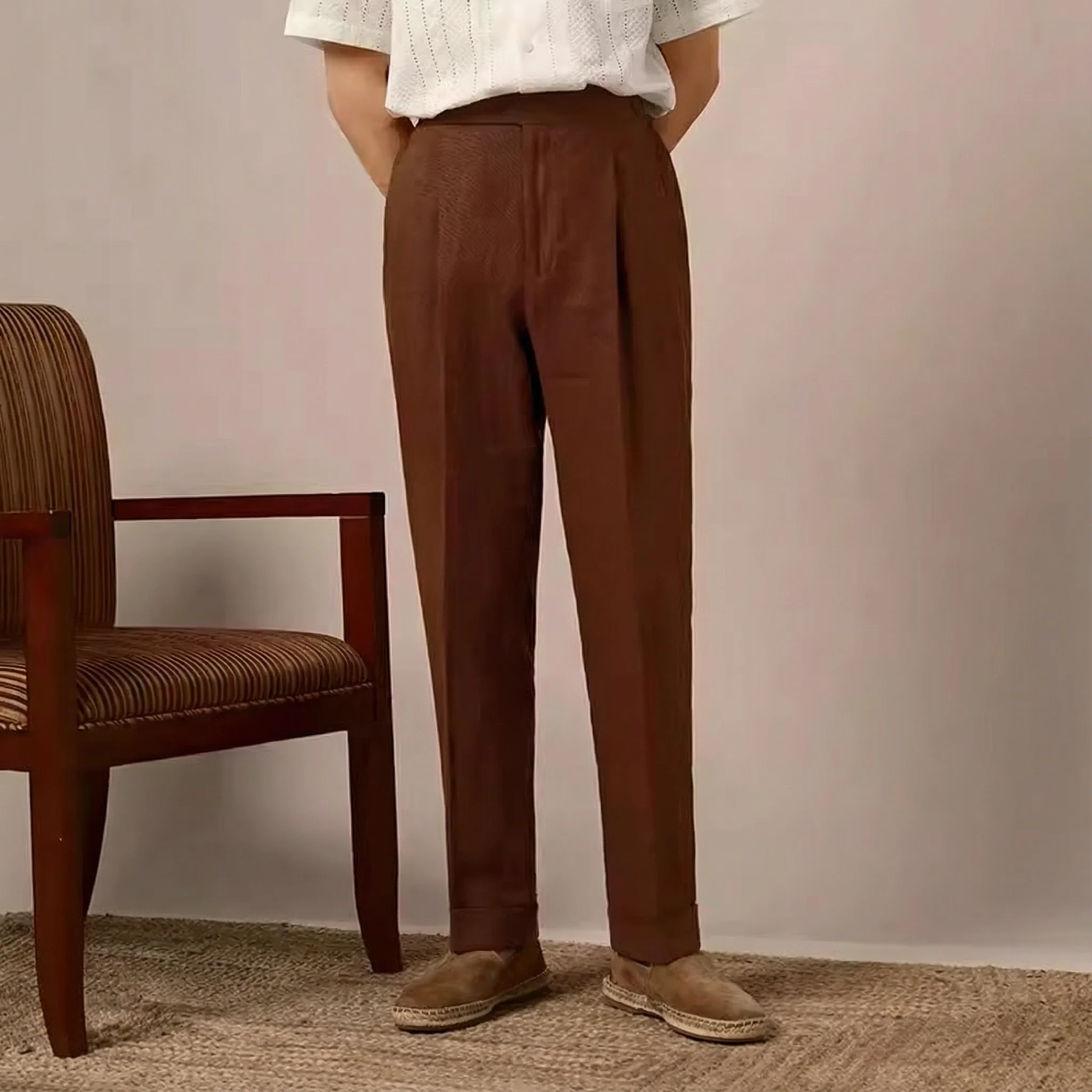 High-Waisted French Linen Trousers