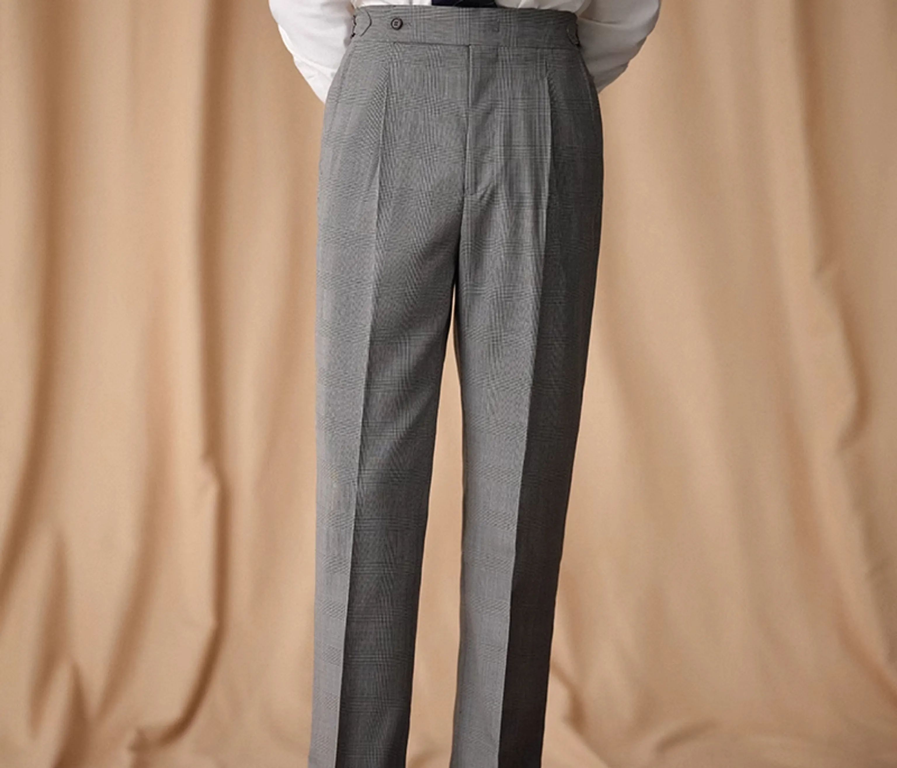 High-Waisted Plaid Trousers