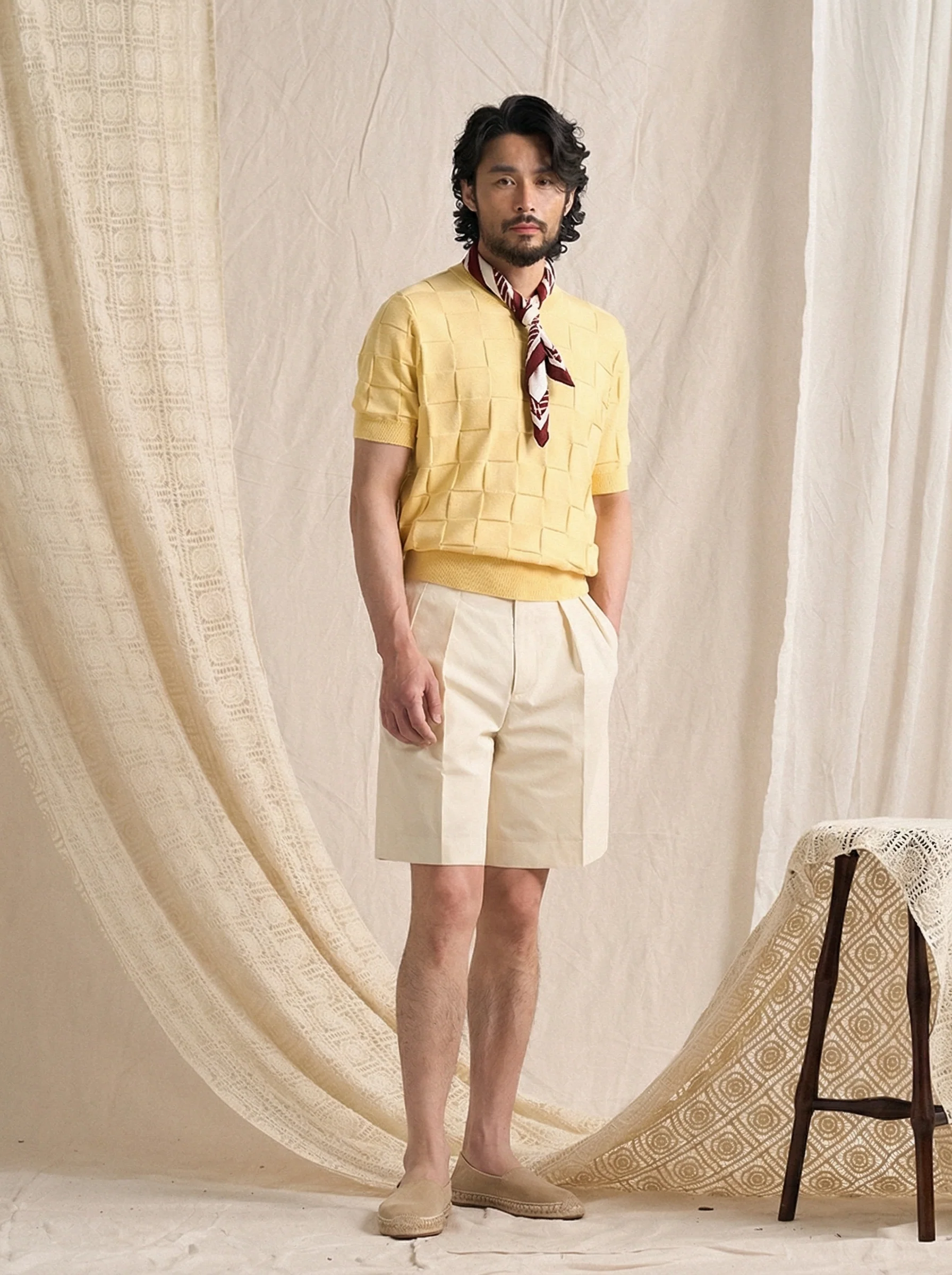 High-Waisted Pleated Cotton Shorts - Image 2