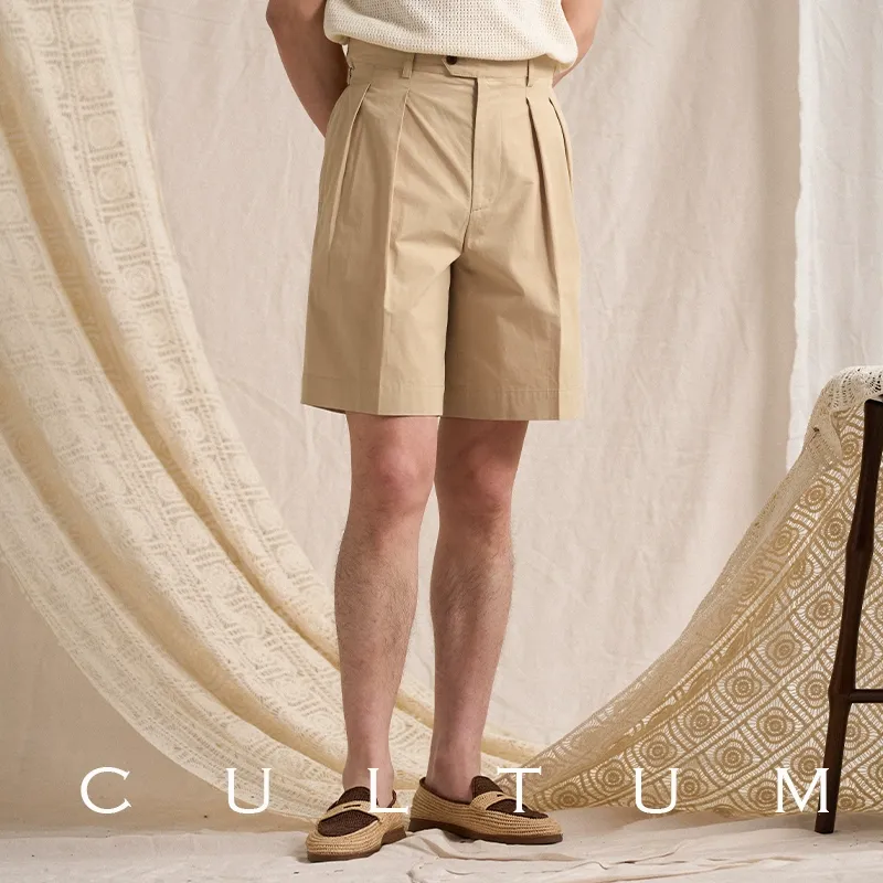 High-Waisted Pleated Cotton Shorts - Image 5