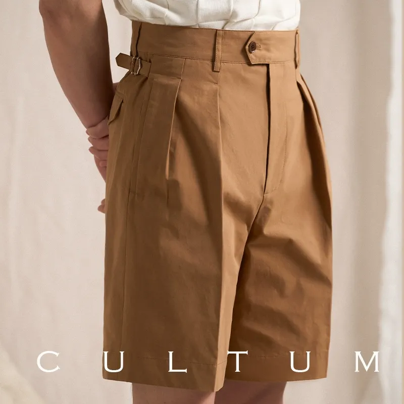 High-Waisted Pleated Cotton Shorts - Image 7