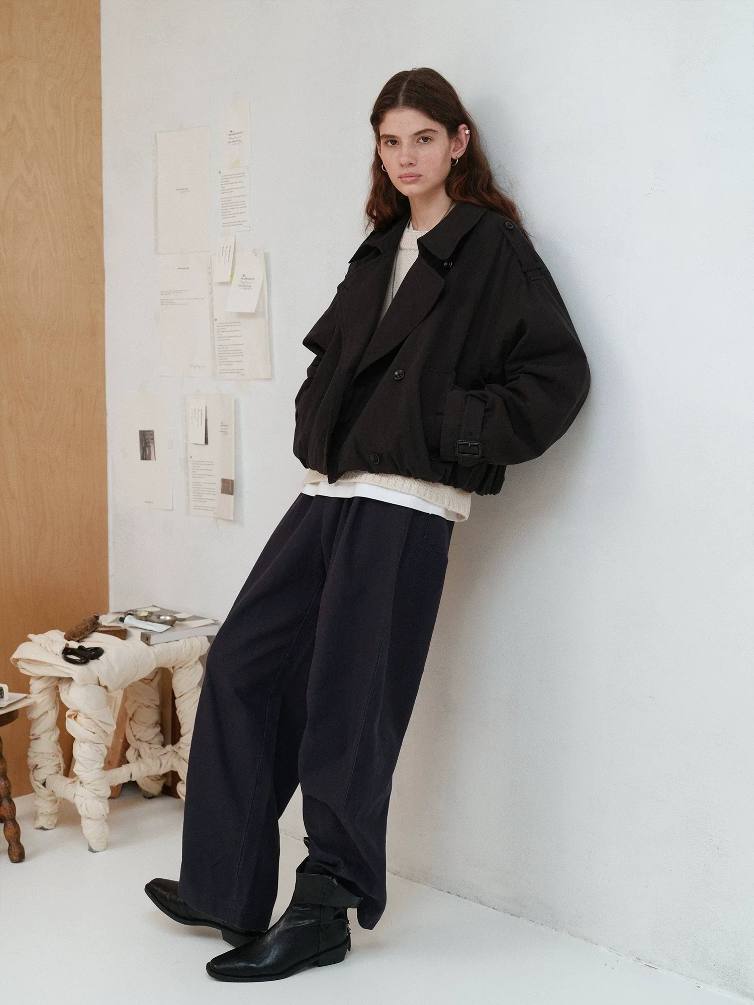 High-Waisted Pleated Cotton Wide-Leg Trousers - Image 3