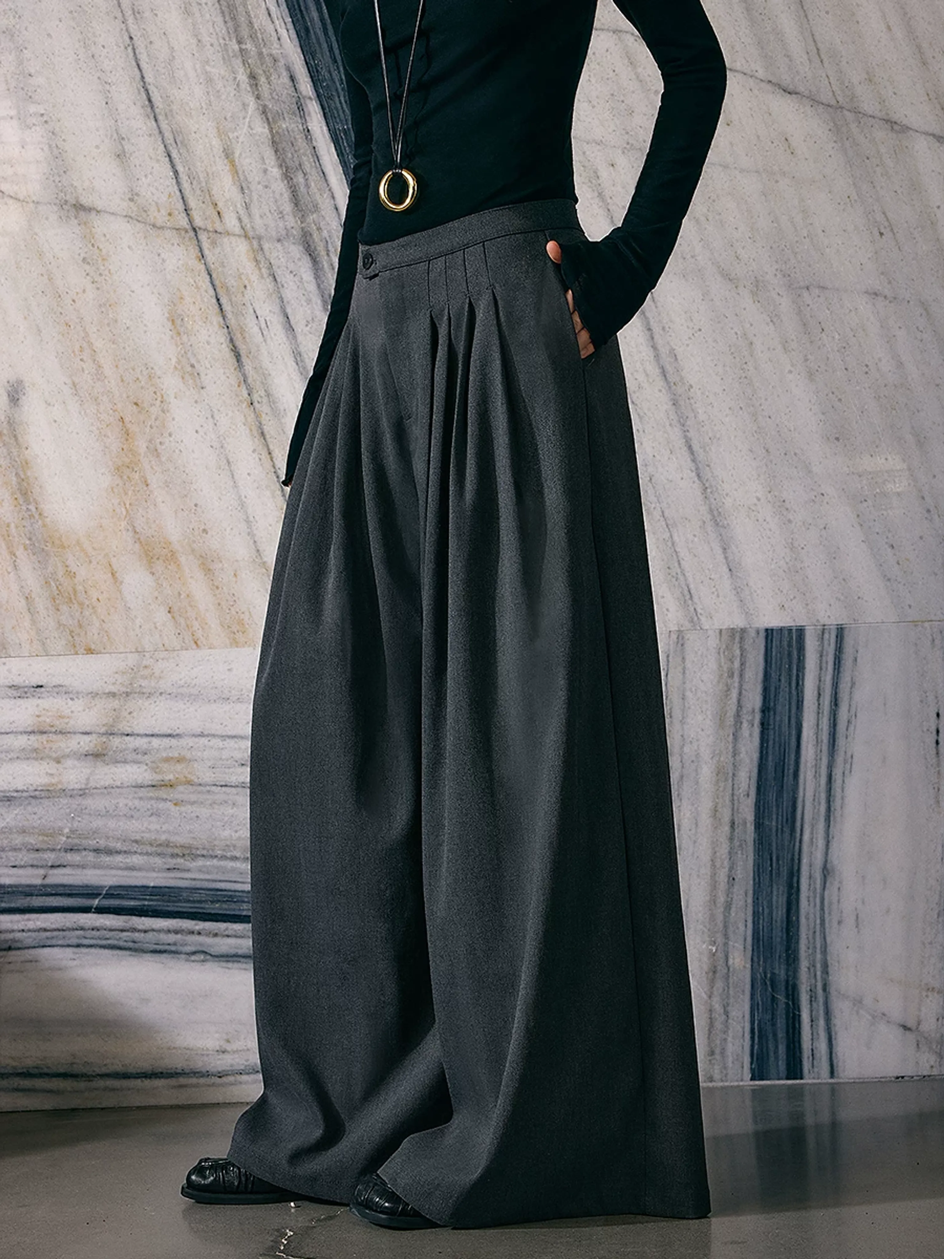 High-Waisted Pleated Wide-Leg Trousers