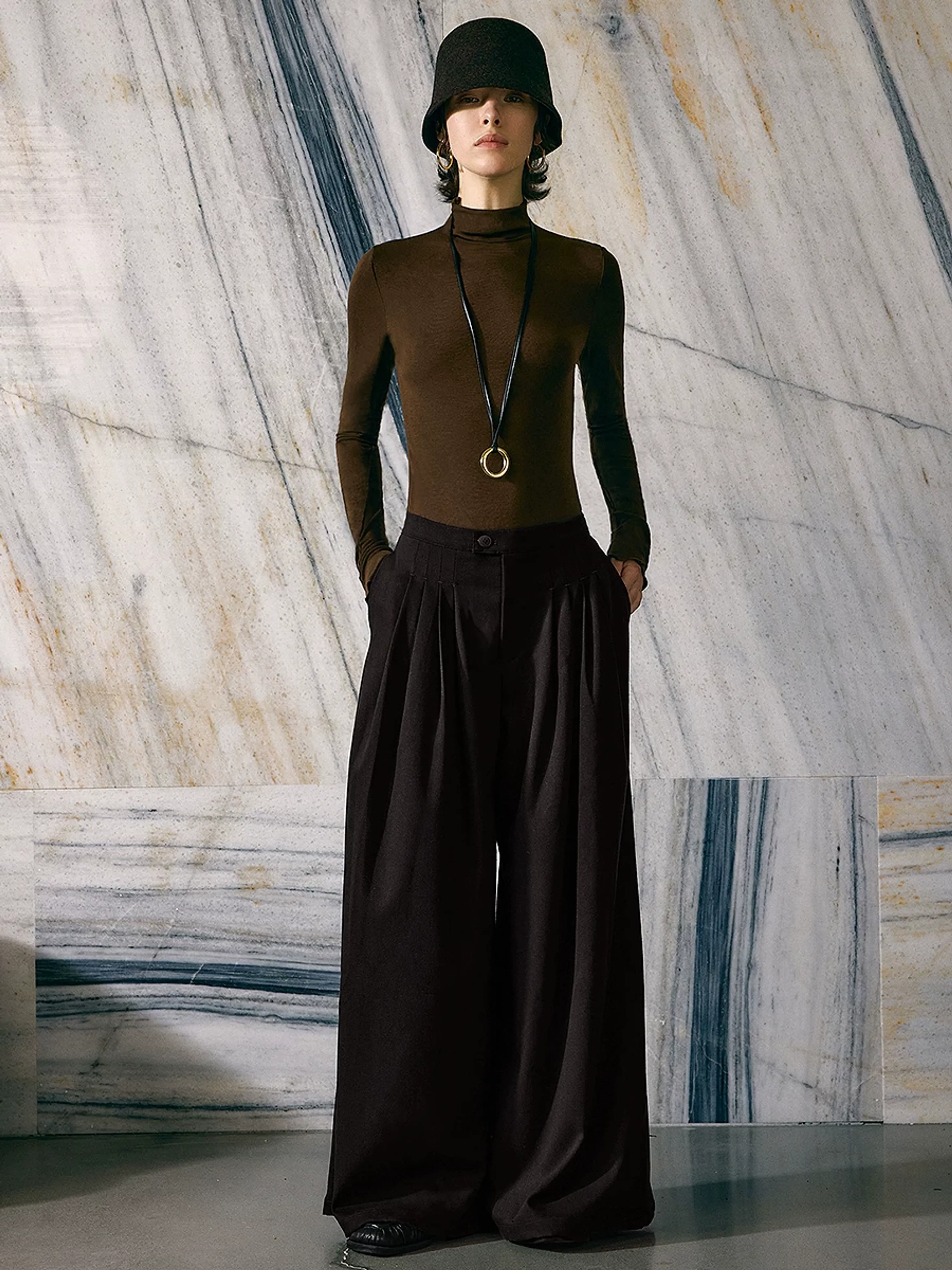 High-Waisted Pleated Wide-Leg Trousers - Image 2