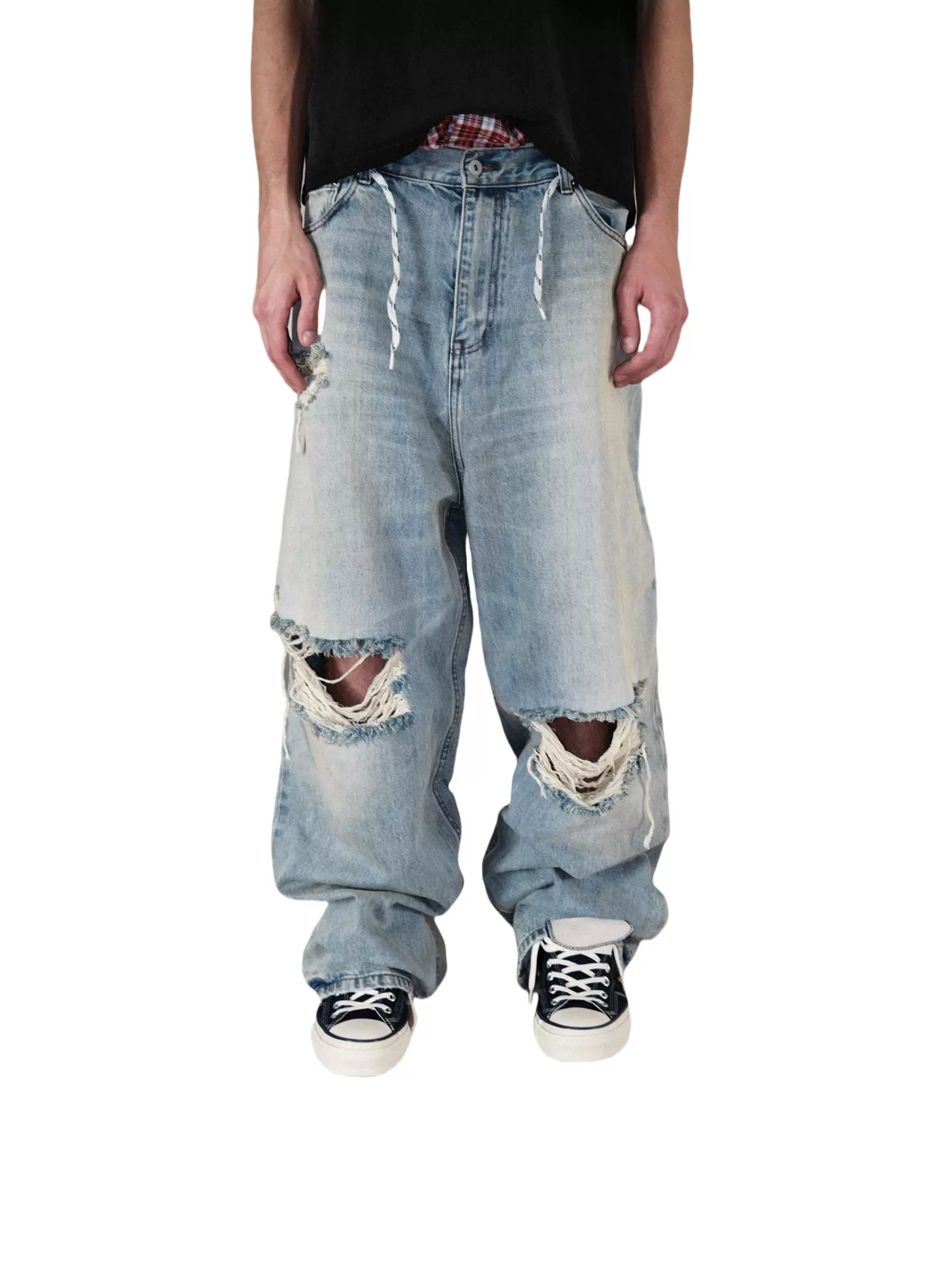 High-Waisted Wide-Leg Distressed Jeans