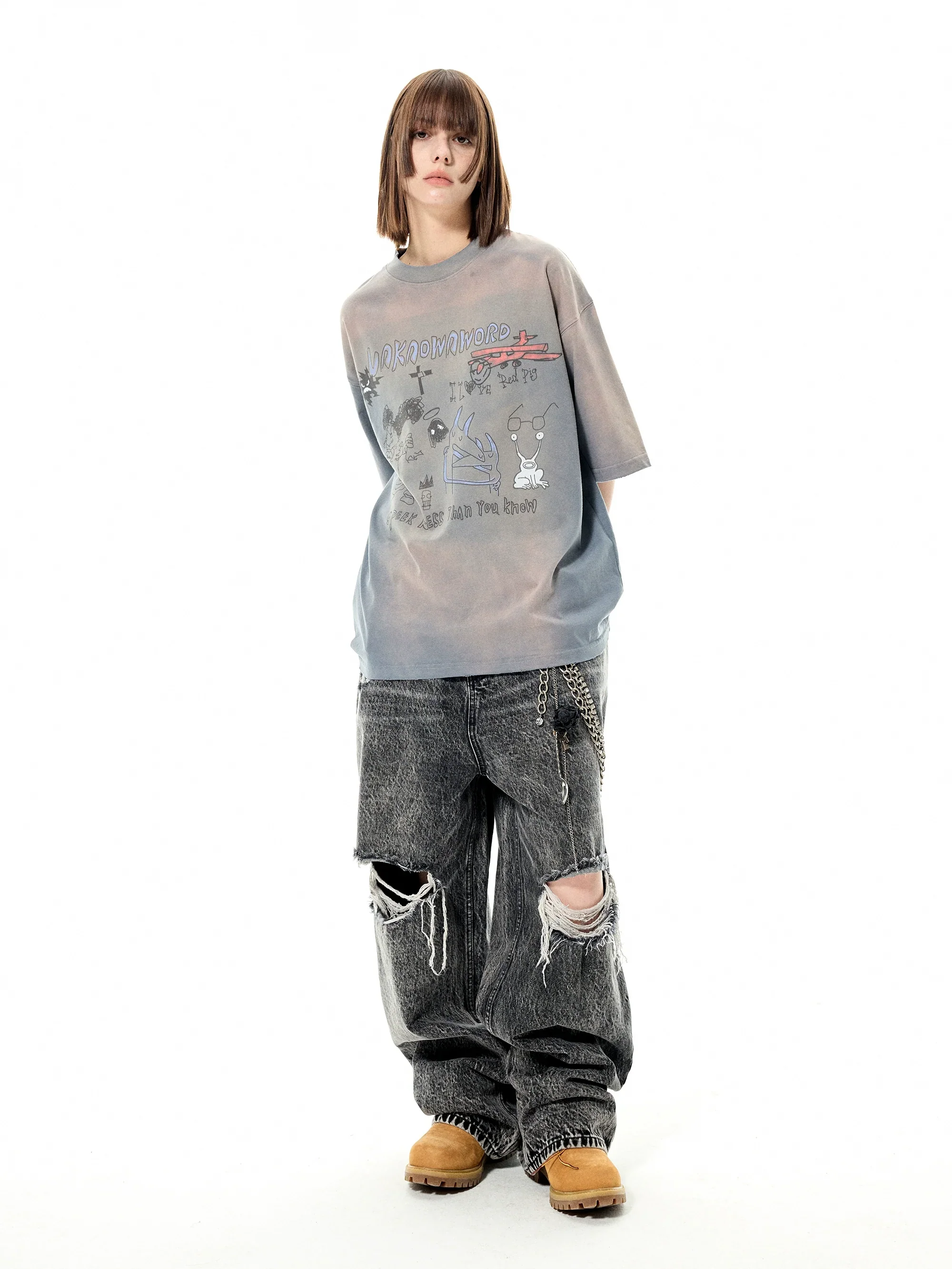 High-Waisted Wide-Leg Distressed Jeans - Image 3
