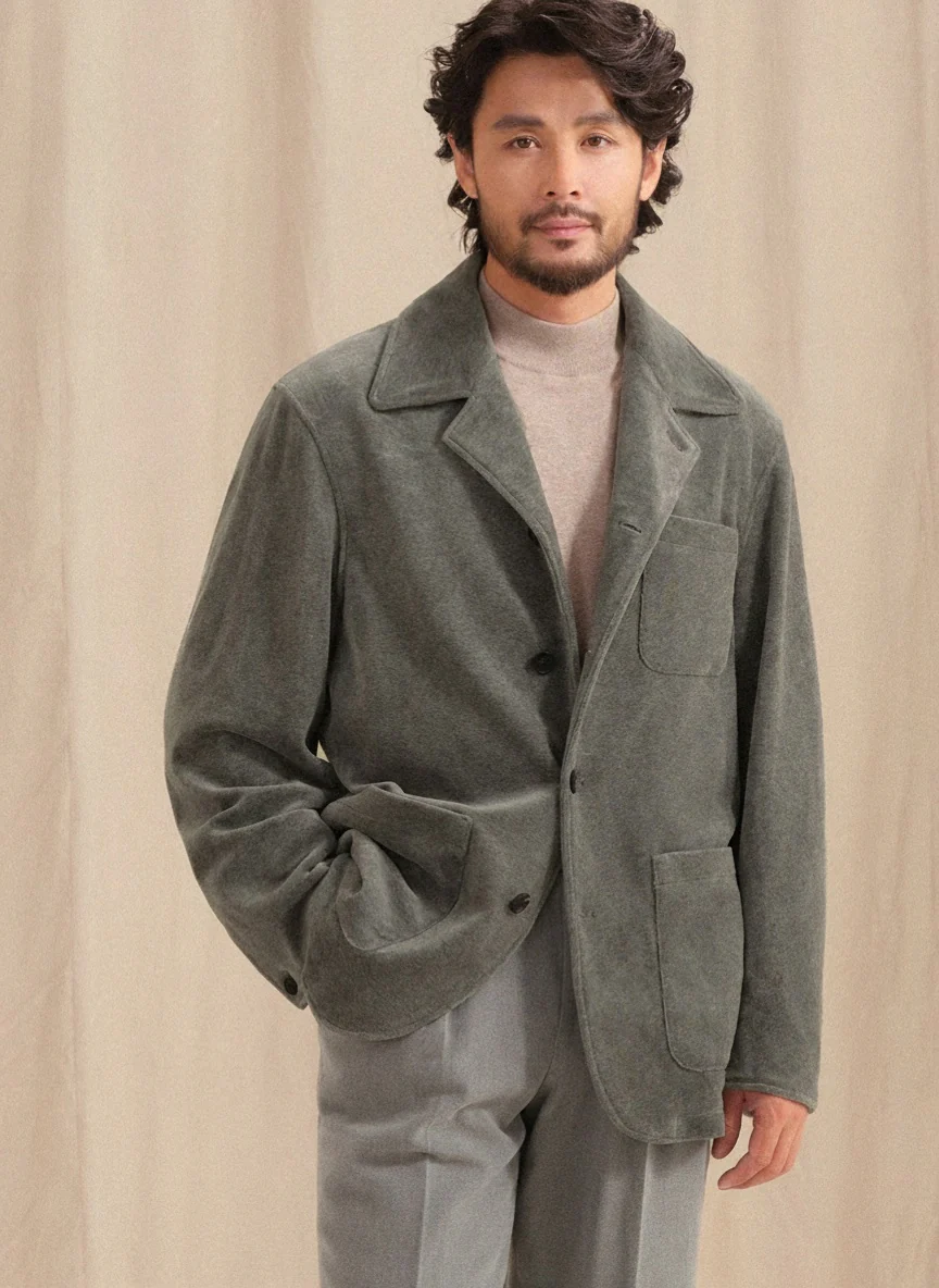 High-Weight Velvet Patch-Pocket Blazer
