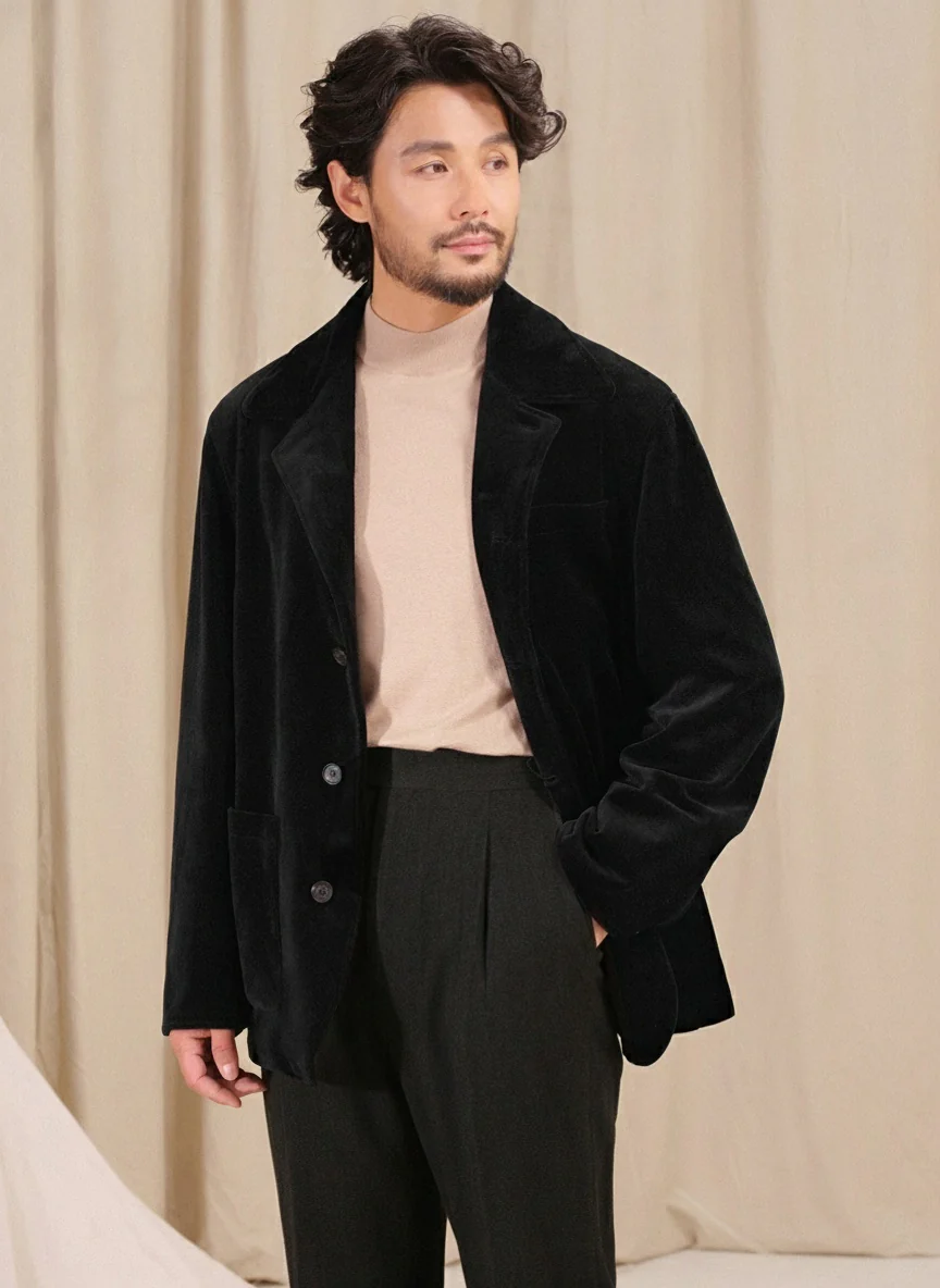 High-Weight Velvet Patch-Pocket Blazer - Image 2