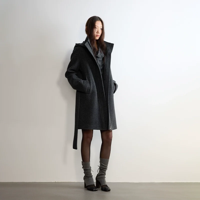 Hooded British Wool Belted Coat - Image 6