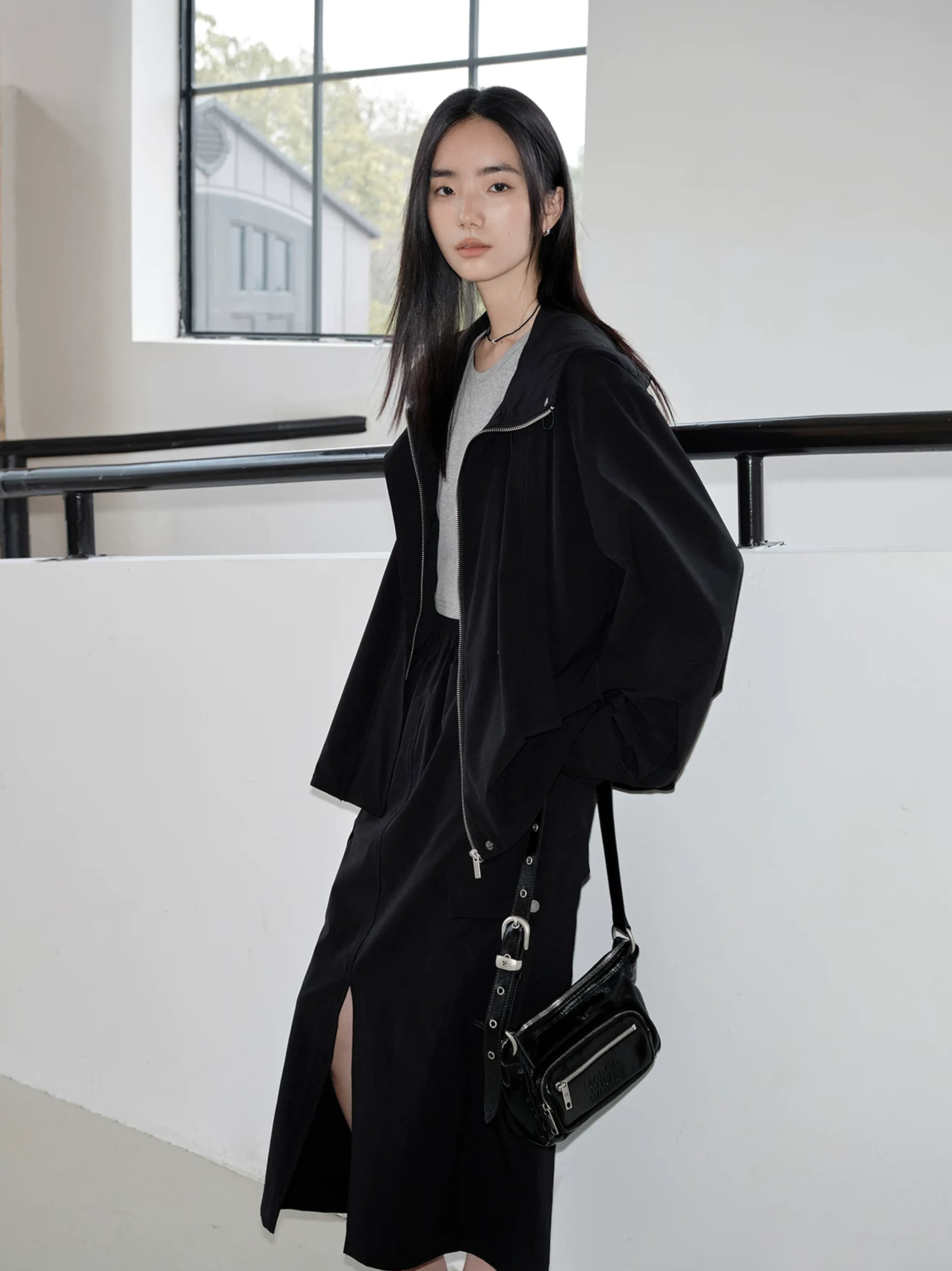 Hooded Jacket and Slit Skirt Set - Image 2