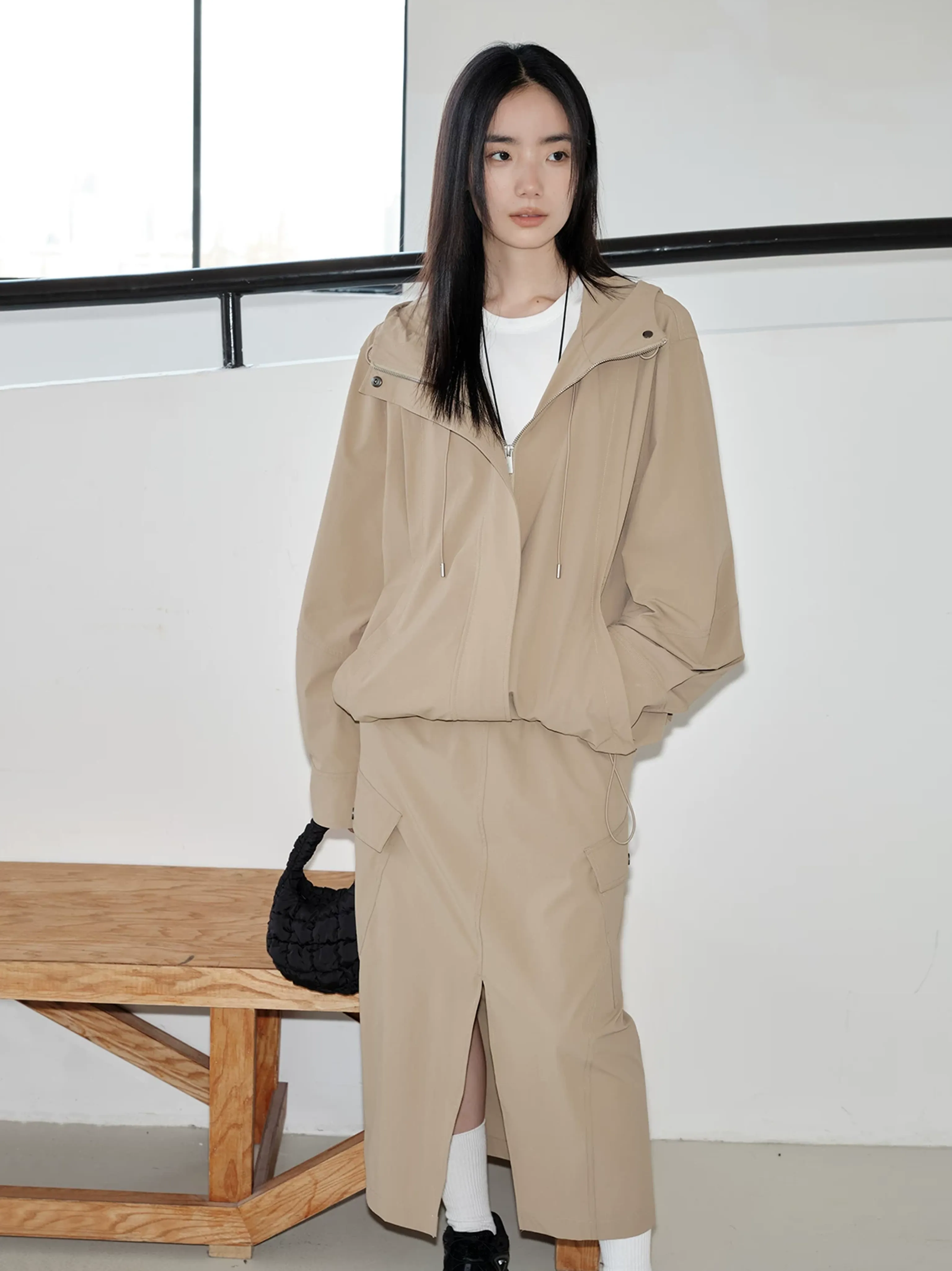 Hooded Jacket and Slit Skirt Set - Image 3