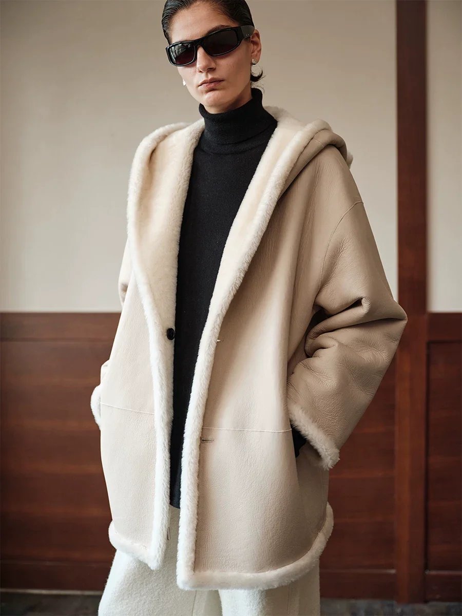 Hooded Merino Shearling Jacket