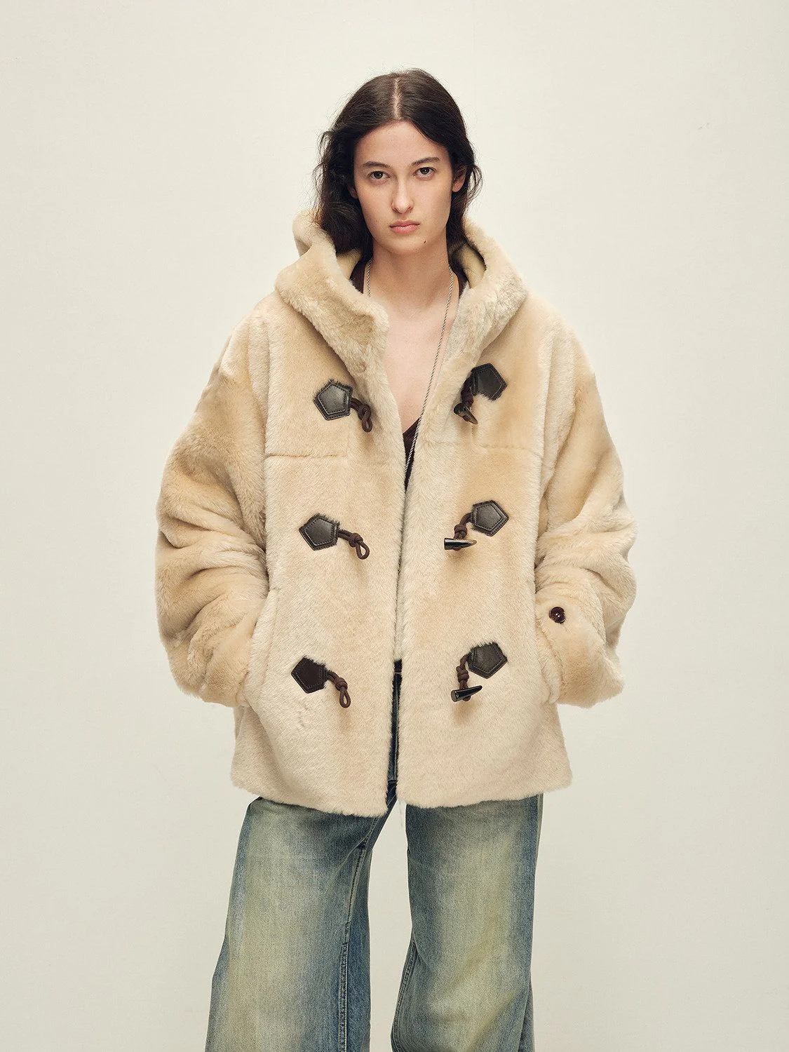 Hooded Shearling Duffle Coat