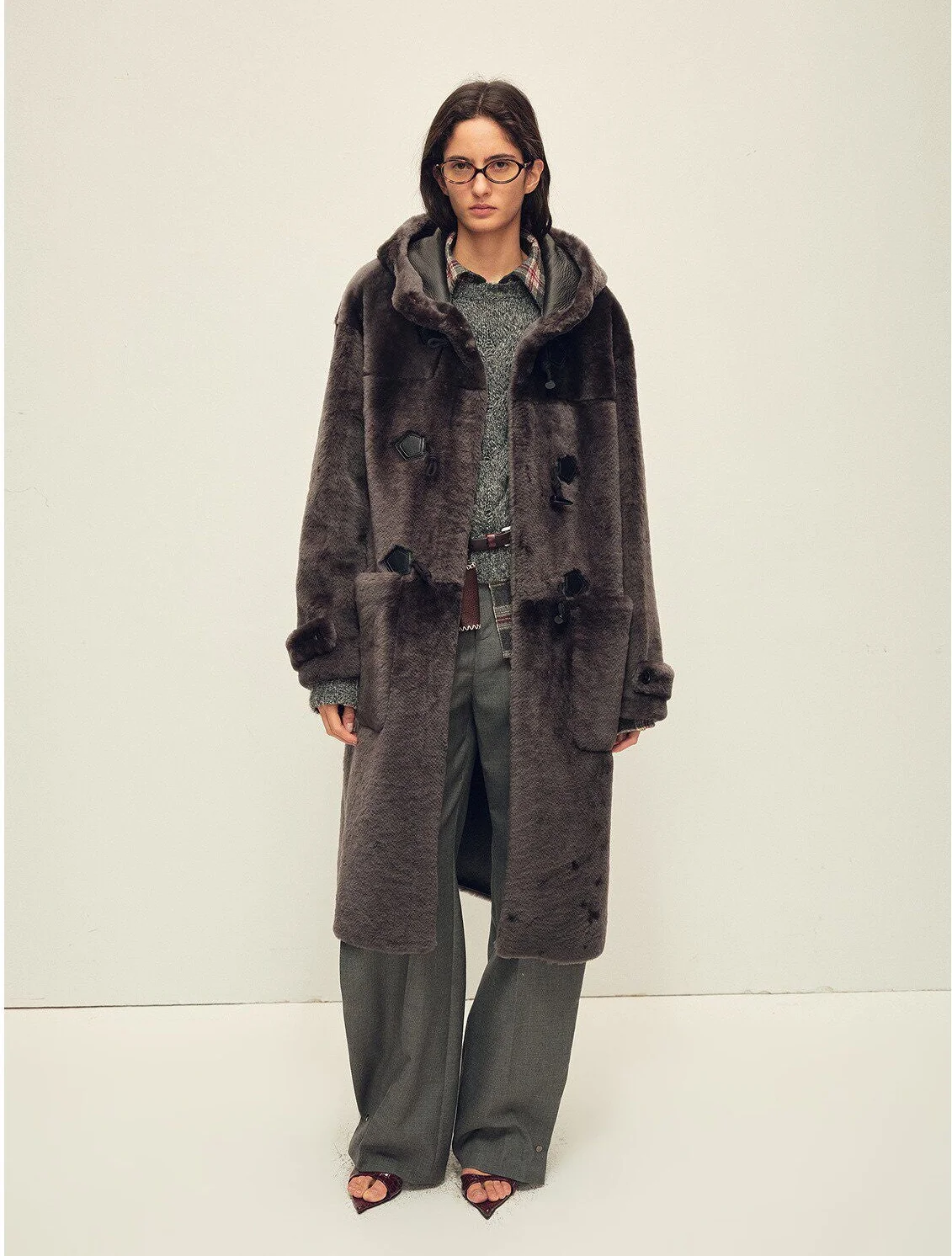 Hooded Shearling Duffle Coat - Image 10