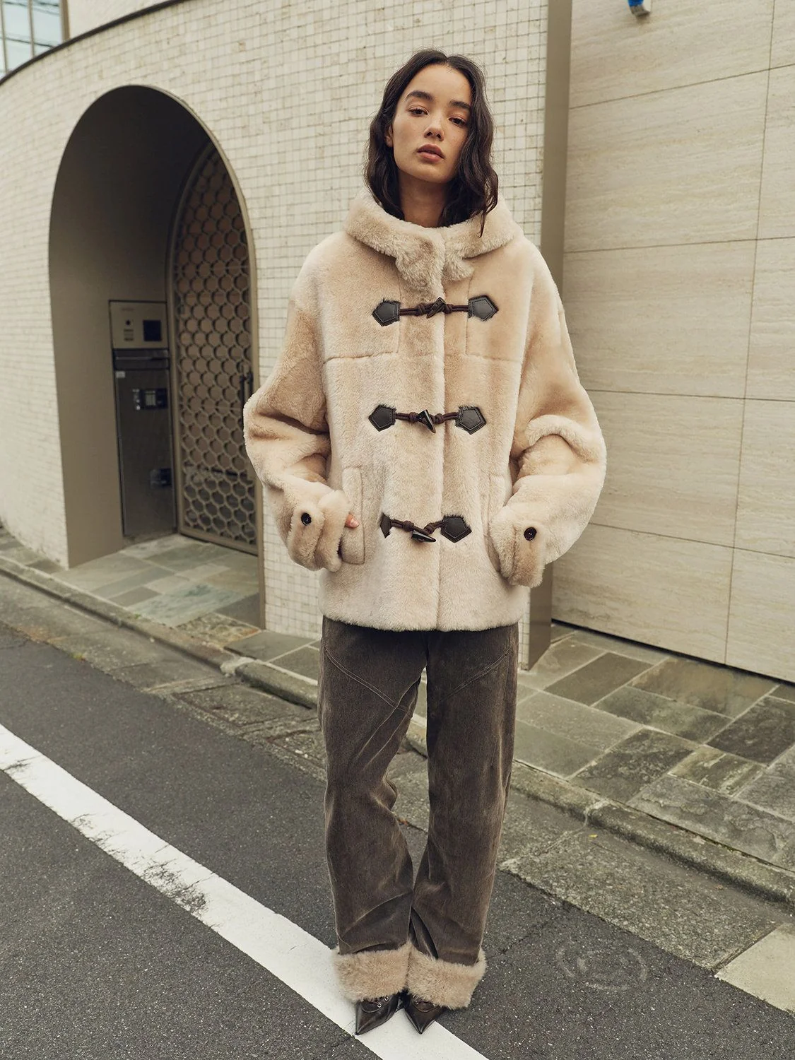 Hooded Shearling Duffle Coat - Image 2