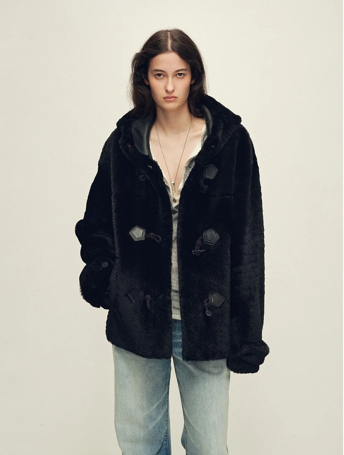 Hooded Shearling Duffle Coat - Image 7