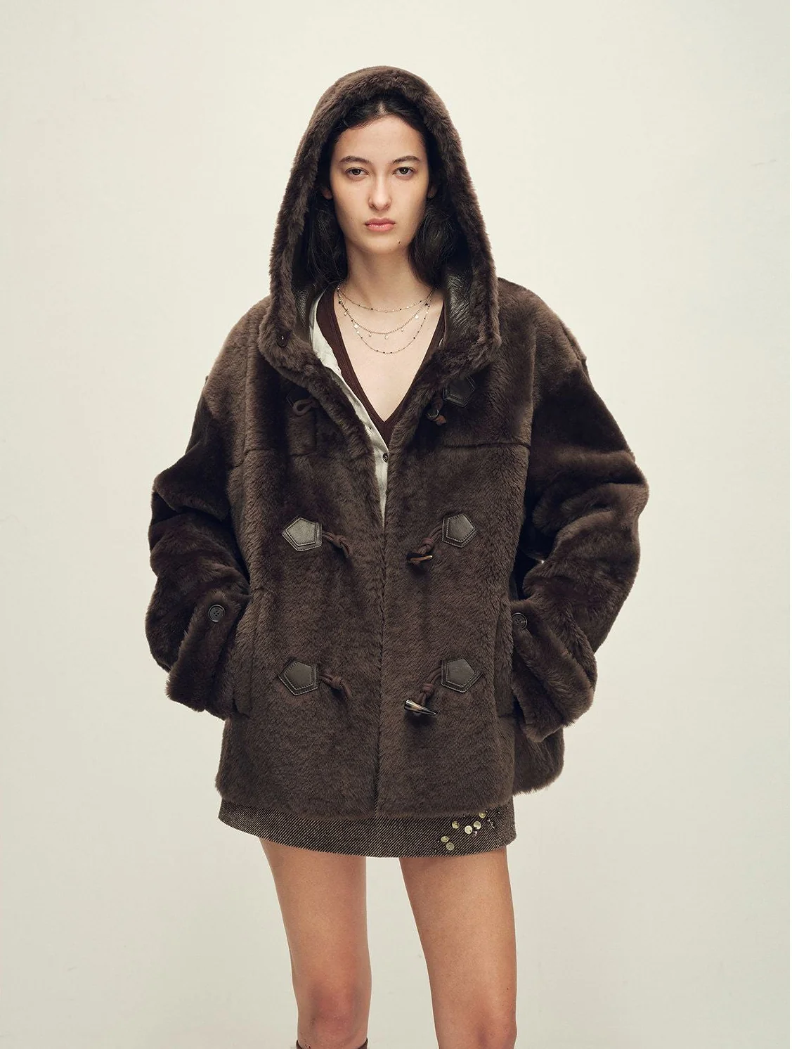 Hooded Shearling Duffle Coat - Image 8
