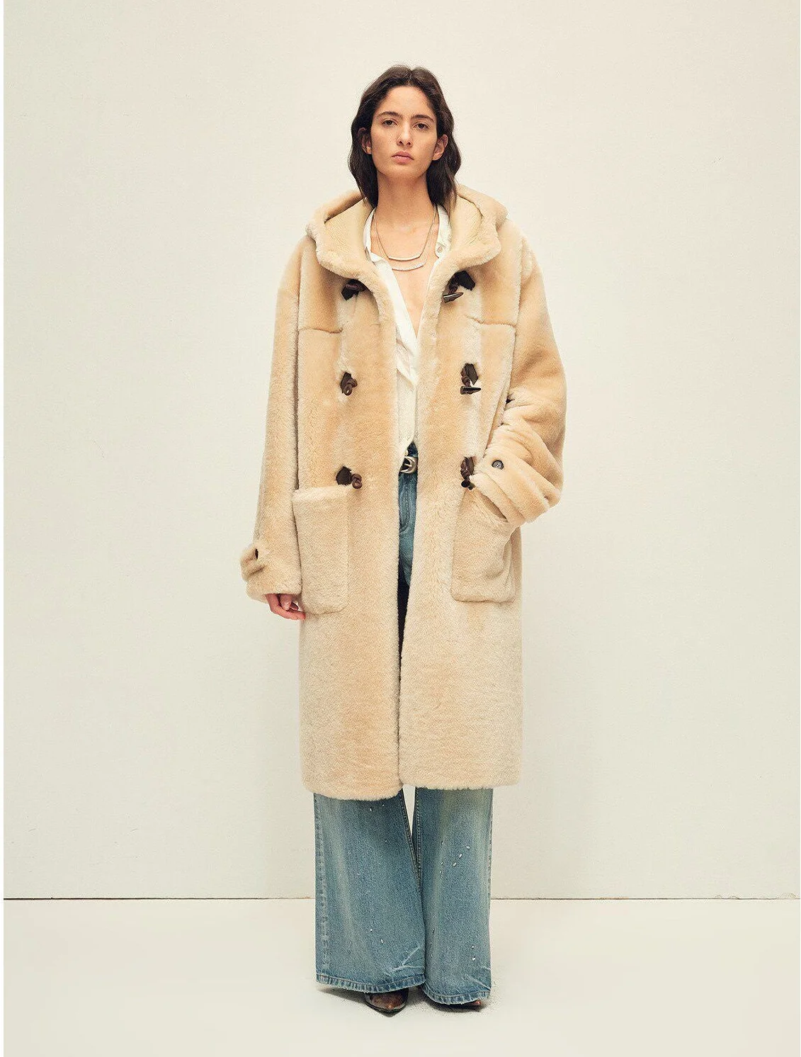 Hooded Shearling Duffle Coat - Image 9