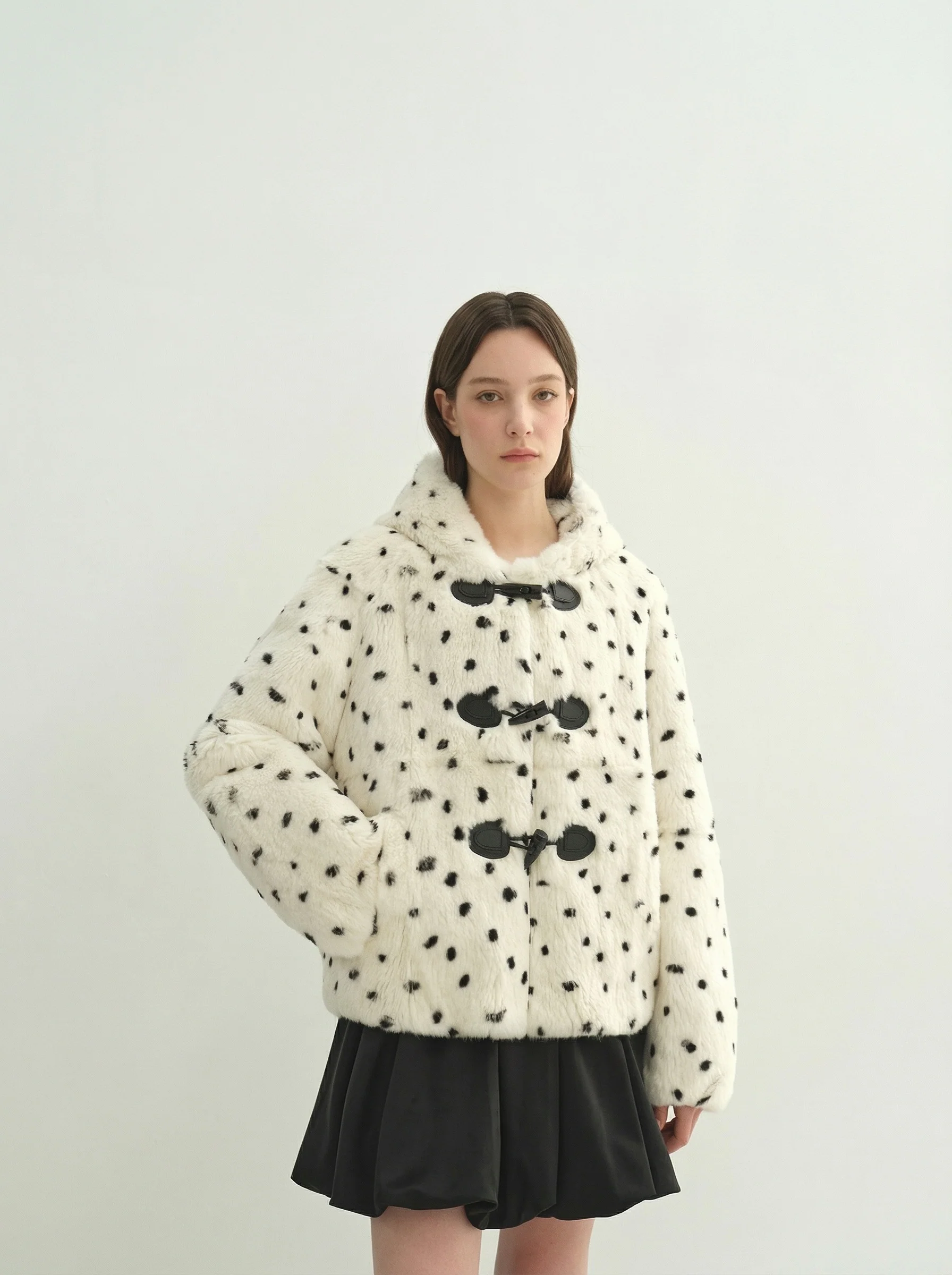 Hooded Spotted Plush Duffle Jacket - Image 6