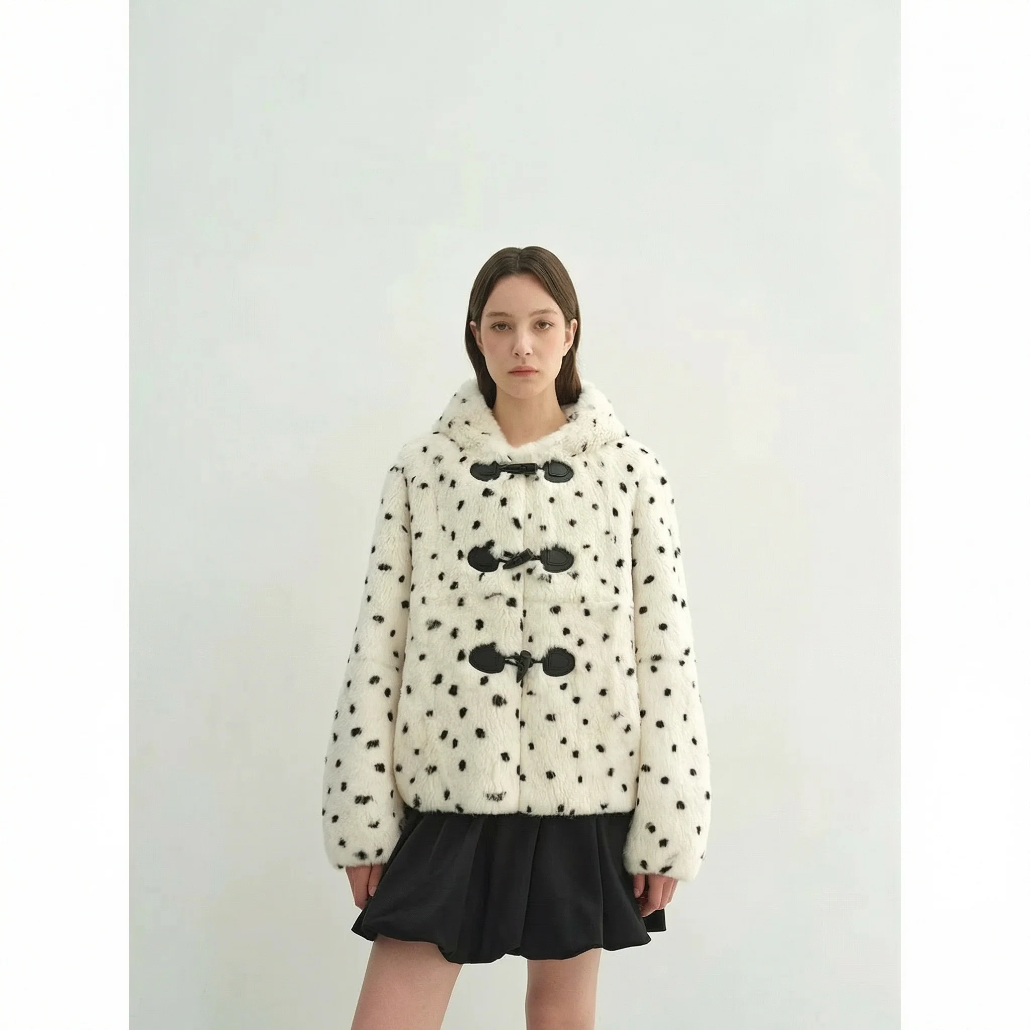 Hooded Spotted Plush Duffle Jacket - Image 7
