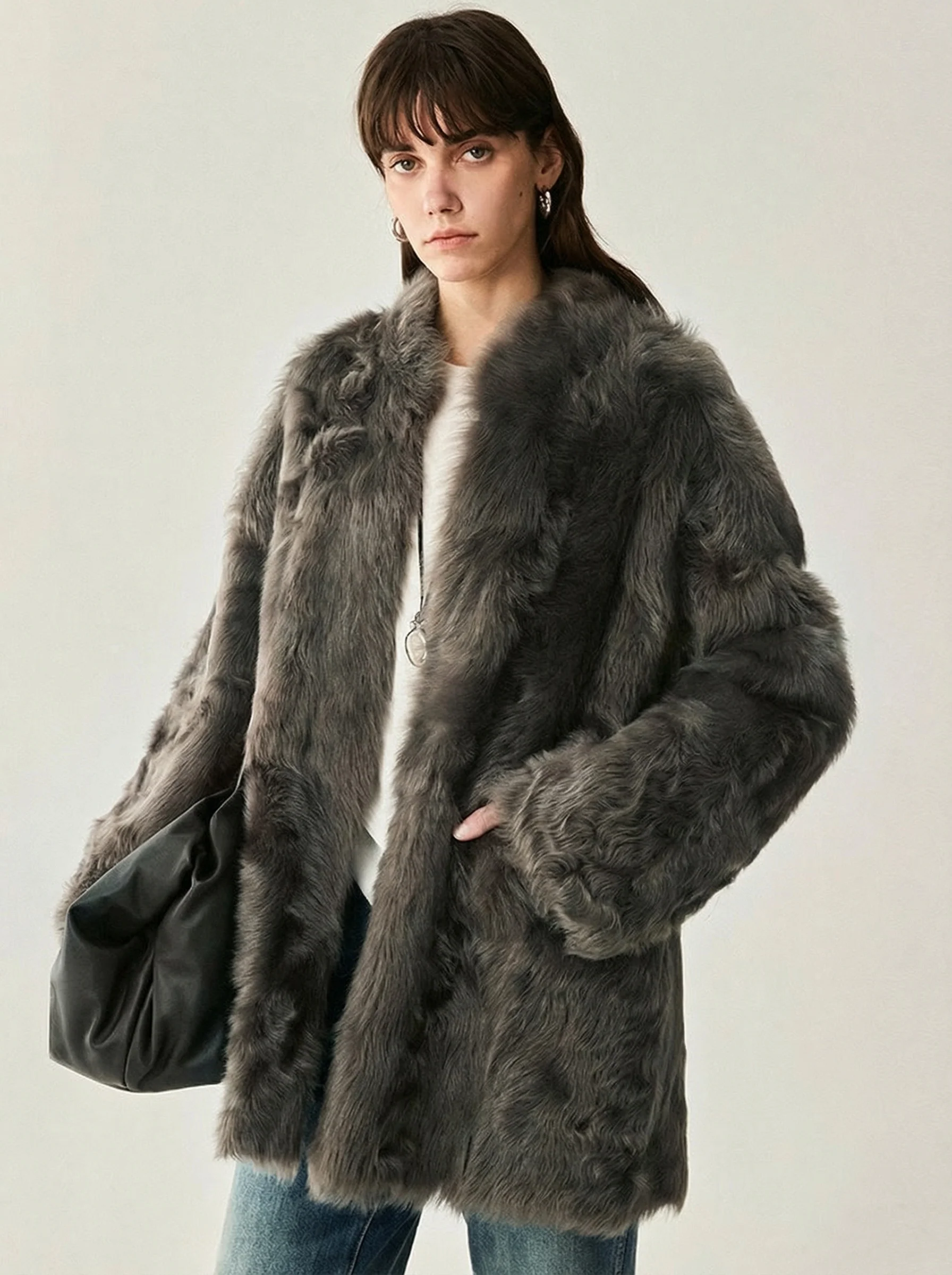 Hook-Front Shearling Jacket