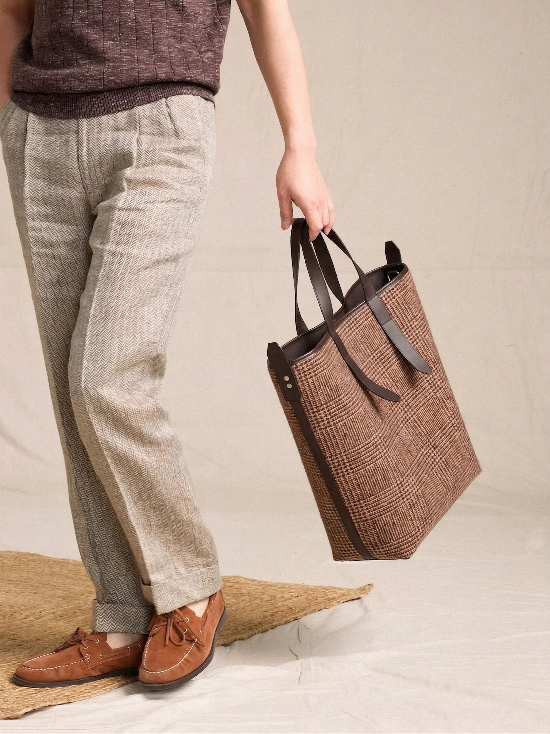 Houndstooth Leather Tote